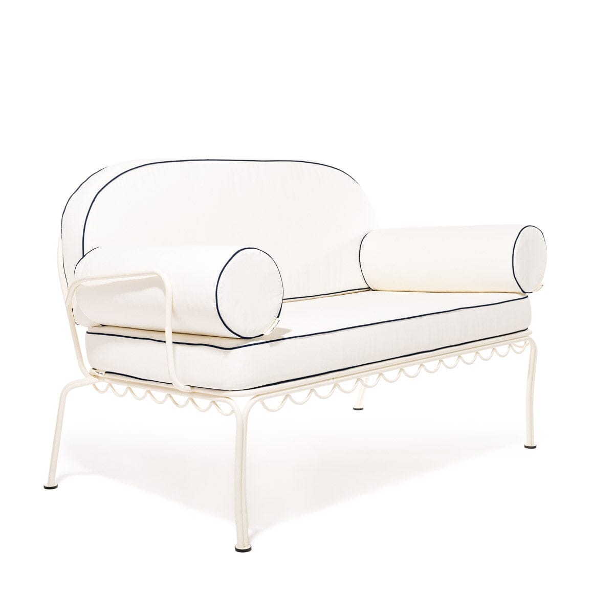 The Al Fresco Love Seat in Rivie White | Antique White Frame Al Fresco Love Seat Kit Business & Pleasure Co. 