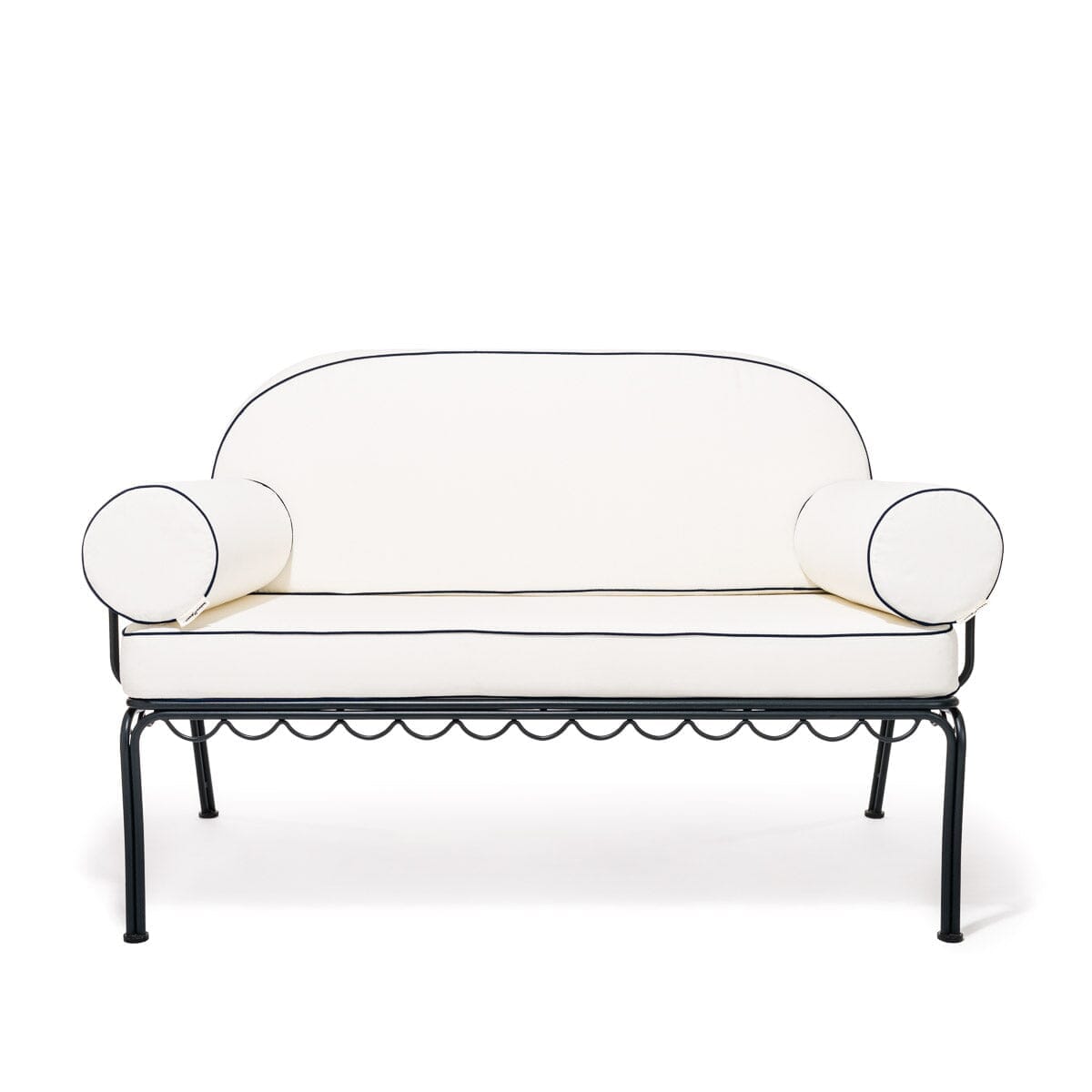 Product image of The Al Fresco Love Seat in Rivie White | Vintage Black Frame Al Fresco Love Seat Kit Business & Pleasure Co. 