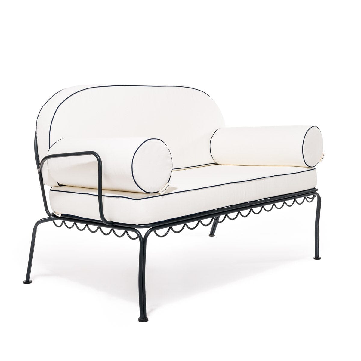 The Al Fresco Love Seat in Rivie White | Vintage Black Frame Al Fresco Love Seat Kit Business & Pleasure Co. 