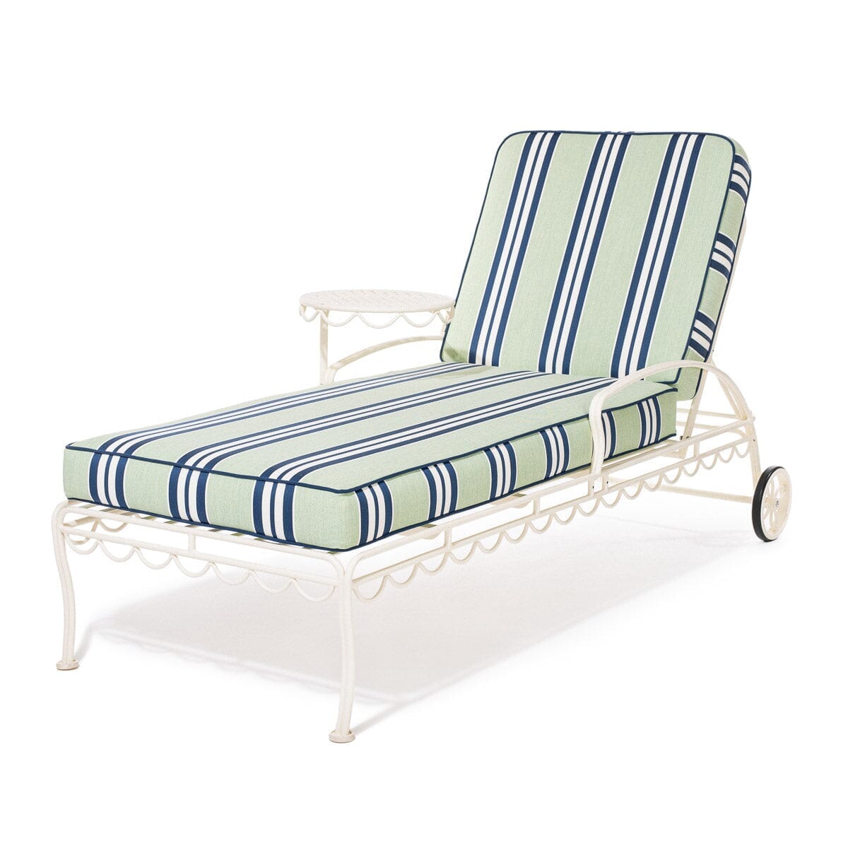 Product image of The Al Fresco Sun Lounger x Julia Berolzheimer in Green Stripes | Antique White Frame Al Fresco Sun Lounger Kit B&P x Julia Berolzheimer 