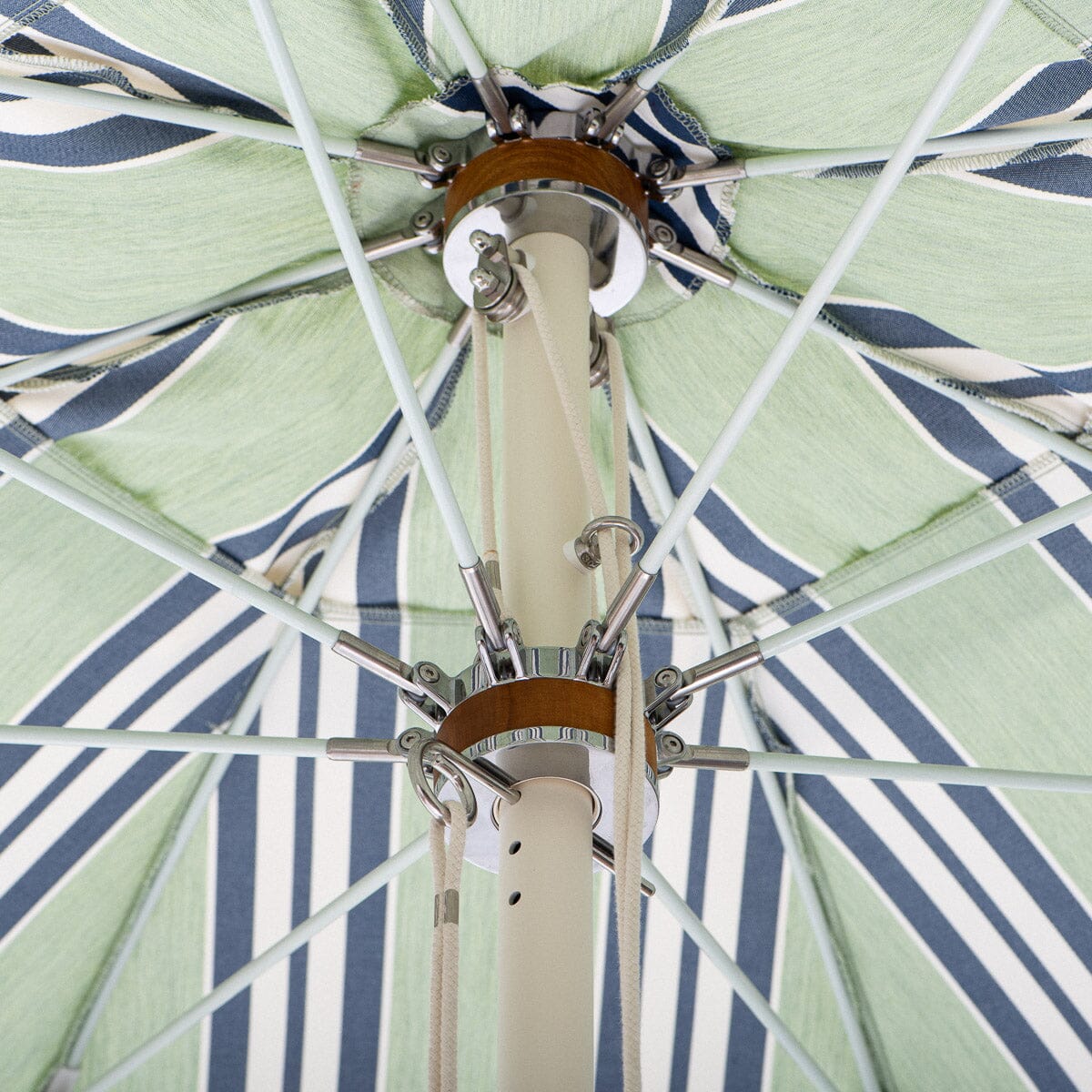 The Patio Umbrella x Julia Berolzheimer in Green Stripes Patio Umbrella B&P Co. x Julia Berolzheimer 