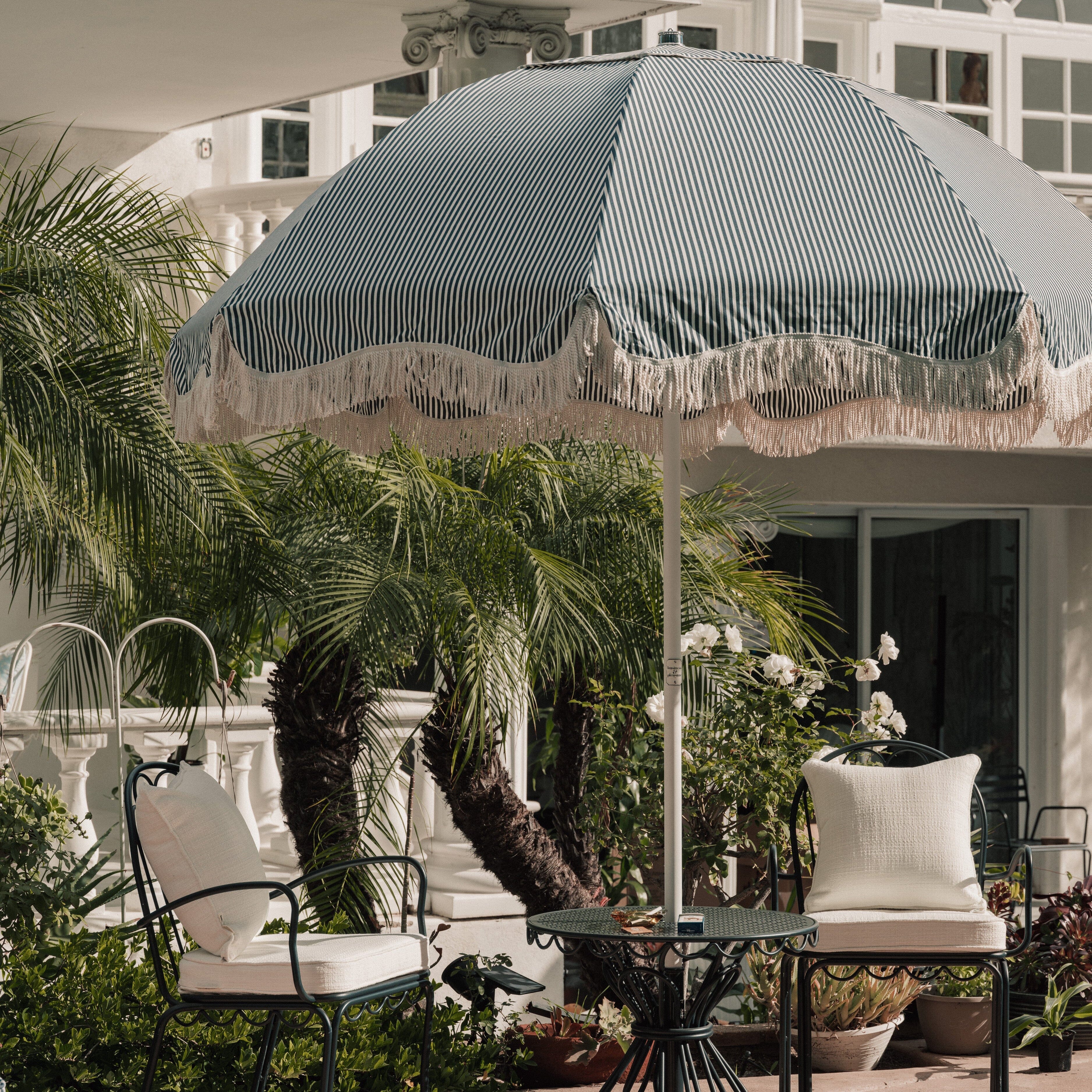 The Patio Umbrella - Lauren's Navy Stripe Patio Umbrella Business & Pleasure Co. 