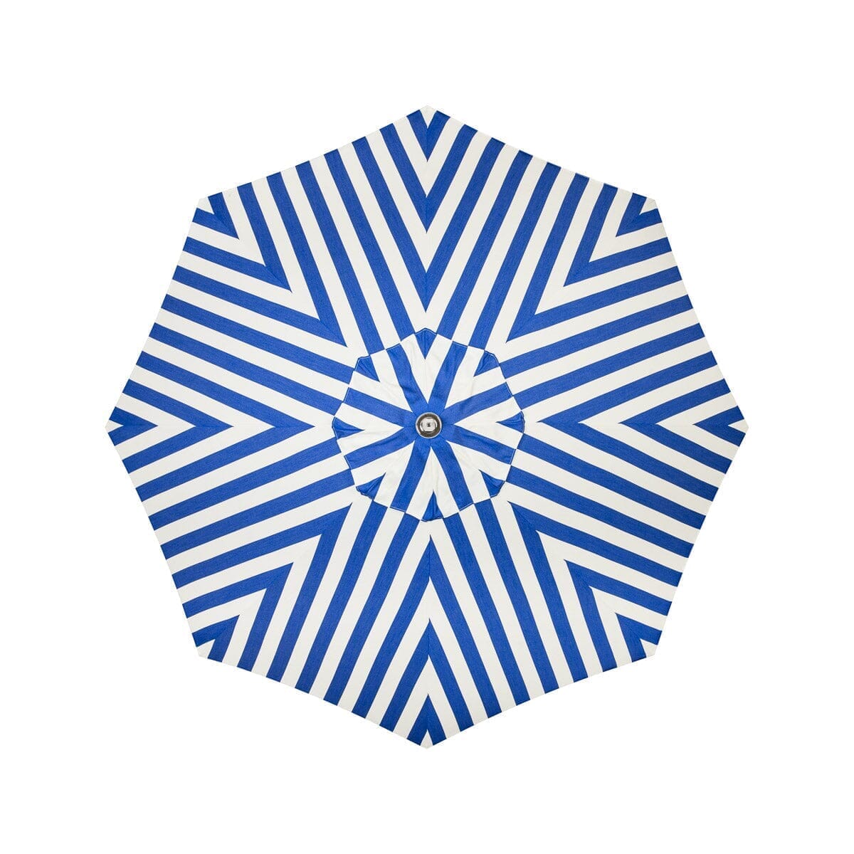 The Resort Market Umbrella in Crew Mediterranean Blue Stripe | 8' Antique White Frame Resort Market Umbrella Kit Business & Pleasure Co. 
