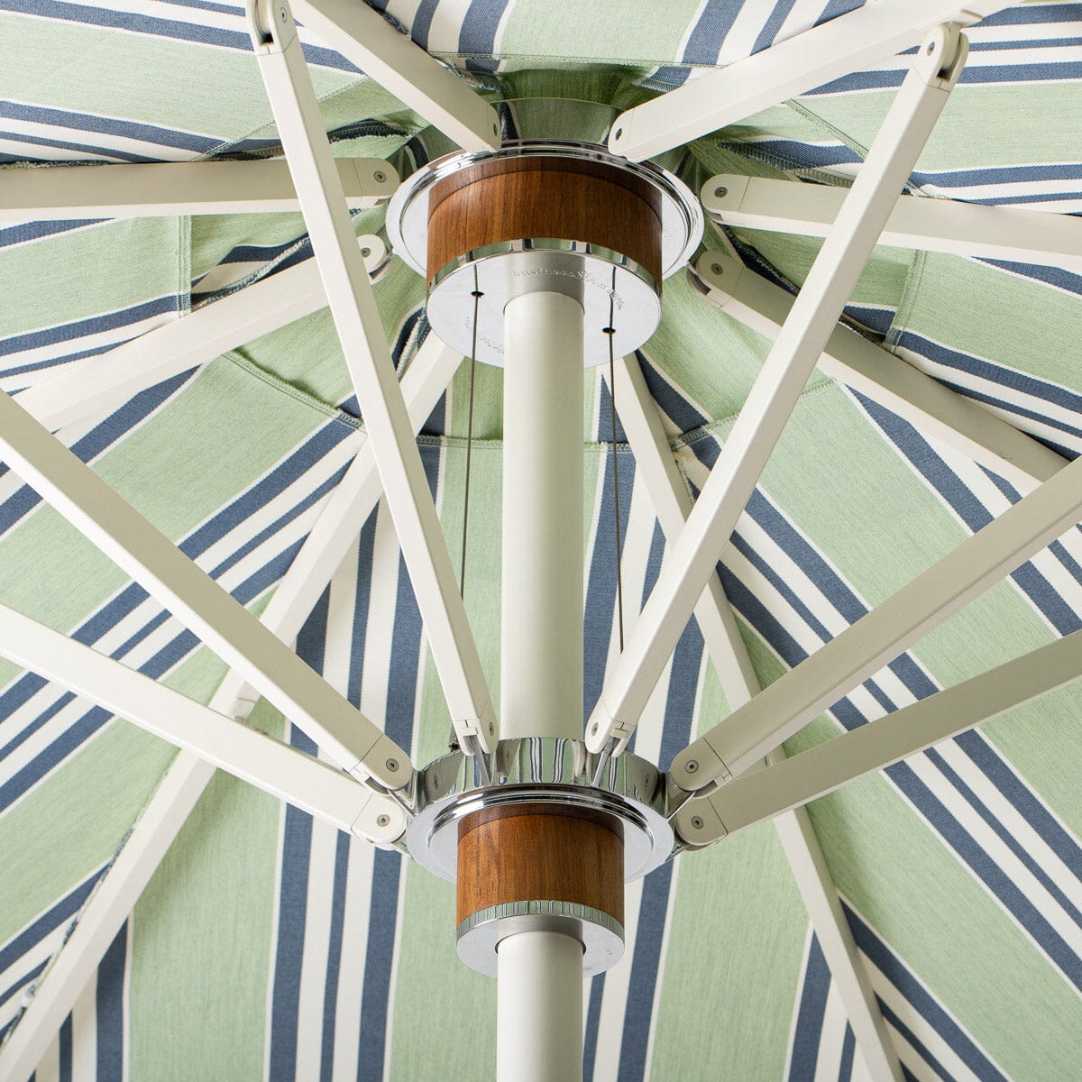The Resort Market Umbrella x Julia Berolzheimer in Green Stripes | 10' Antique White Frame Resort Market Umbrella Kit B&P x Julia Berolzheimer 