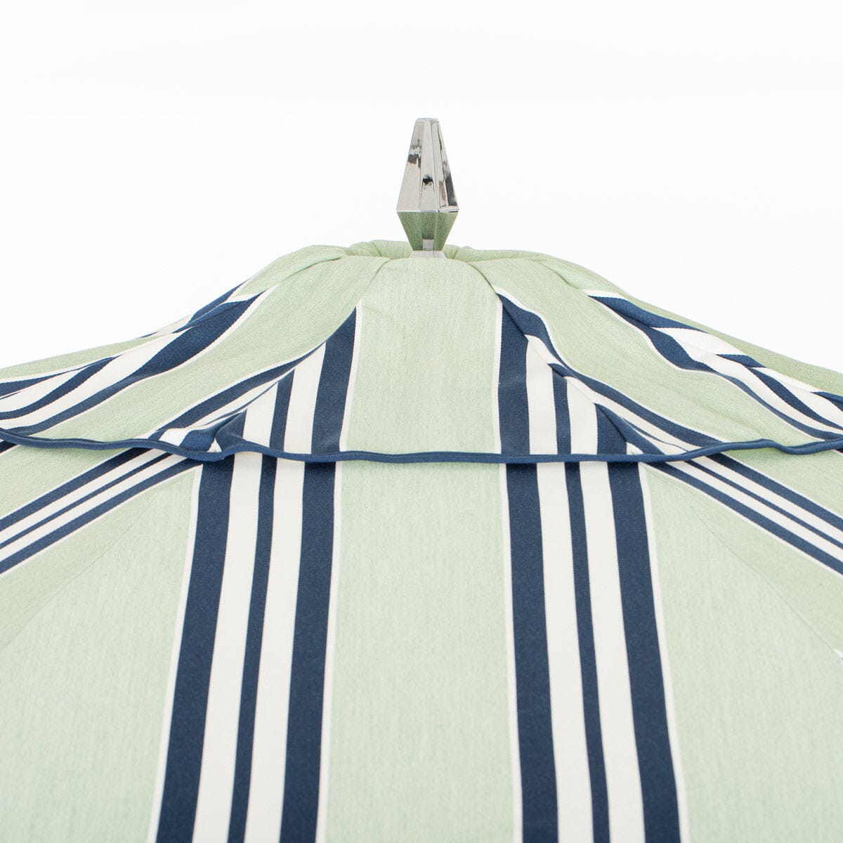 The Resort Market Umbrella x Julia Berolzheimer in Green Stripes | 10' Antique White Frame Resort Market Umbrella Kit B&P x Julia Berolzheimer 