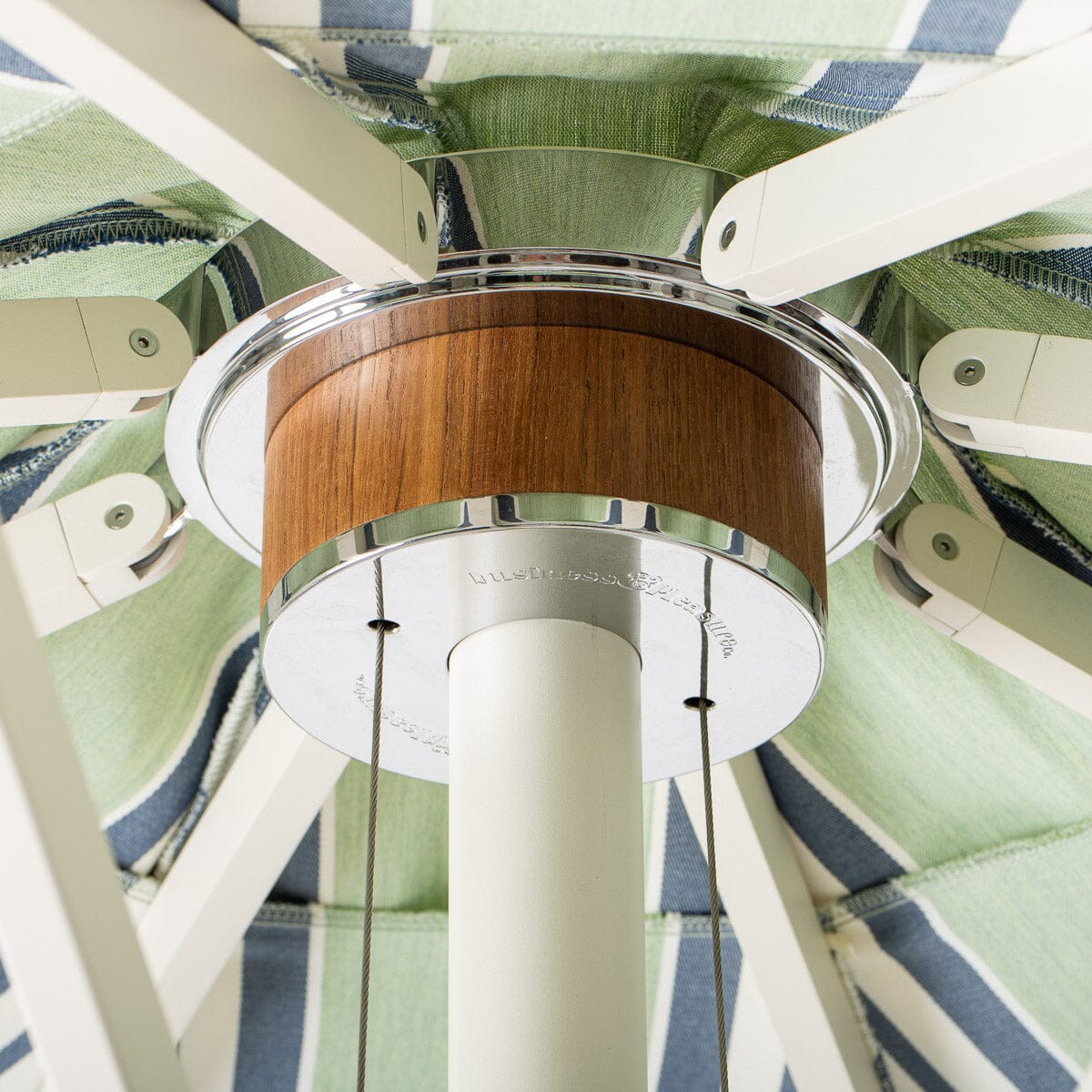 The Resort Market Umbrella x Julia Berolzheimer in Green Stripes | 10' Antique White Frame Resort Market Umbrella Kit B&P x Julia Berolzheimer 