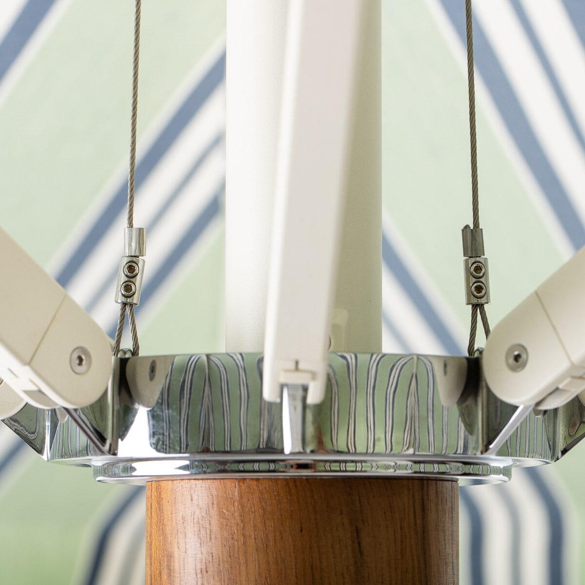 The Resort Market Umbrella x Julia Berolzheimer in Green Stripes | 10' Antique White Frame Resort Market Umbrella Kit B&P x Julia Berolzheimer 
