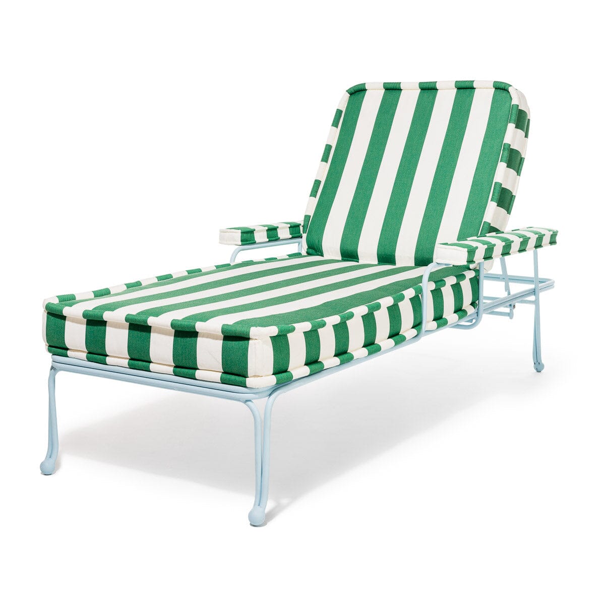 Product image of The Waterhouse Sun Lounger in Crew Canyon Green Stripe | Powder Blue Frame Waterhouse Sun Lounger Kit Business & Pleasure Co. 