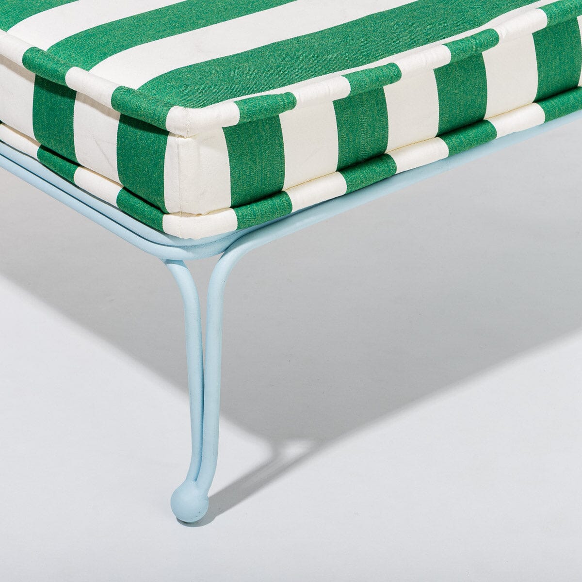 The Waterhouse Sun Lounger in Crew Canyon Green Stripe | Powder Blue Frame Waterhouse Sun Lounger Kit Business & Pleasure Co. 
