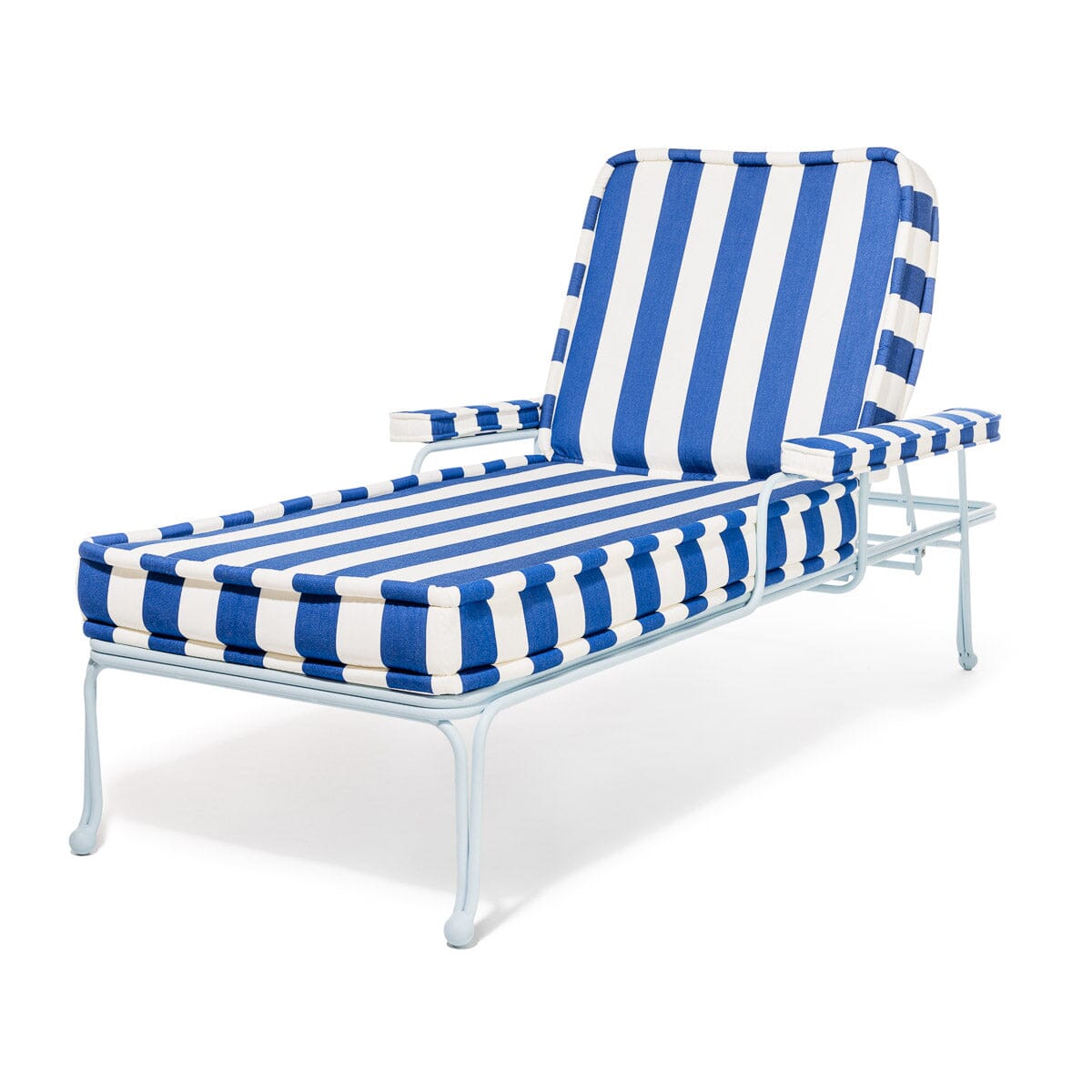 Product image of The Waterhouse Sun Lounger in Crew Mediterranean Blue Stripe | Powder Blue Frame Waterhouse Sun Lounger Kit Business & Pleasure Co. 