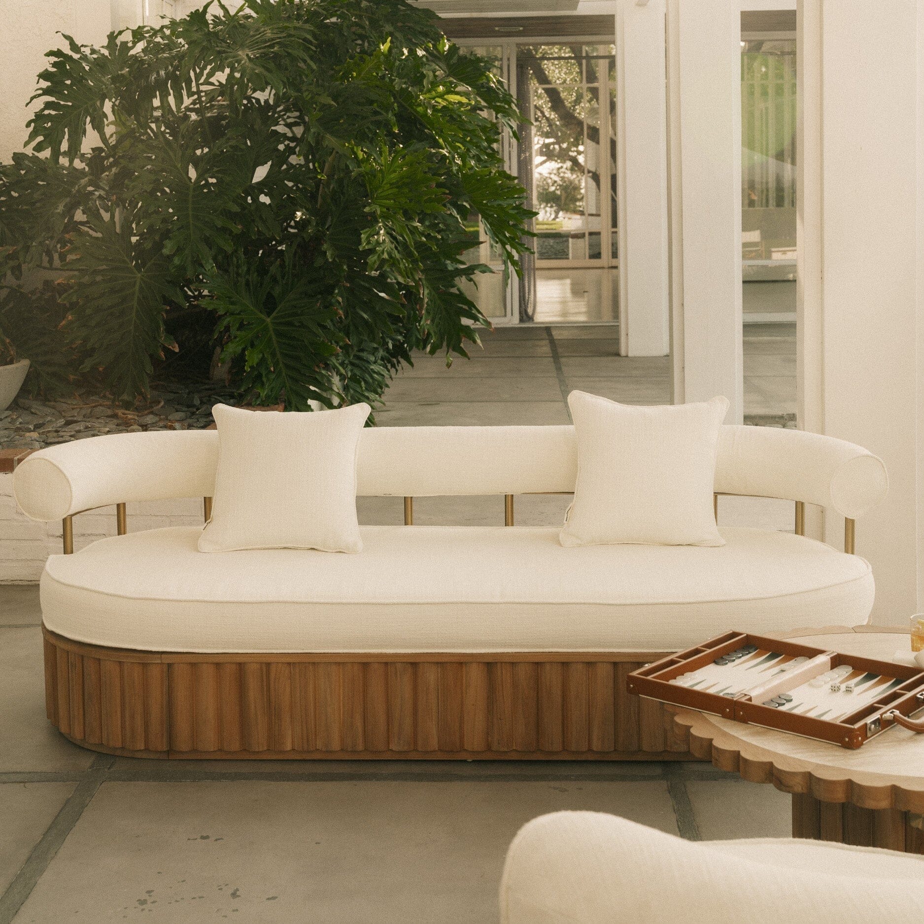 Daisy Sofa in Boucle Antique White | Teakwood Frame Daisy Sofa Kit Business & Pleasure Co Aus 