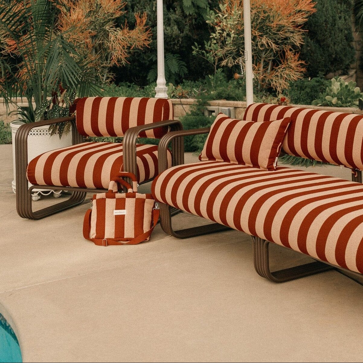 The Contini Sofa in Terry Terracotta Stripes | Merlot Frame Contini Sofa Kit Business & Pleasure Co Aus 