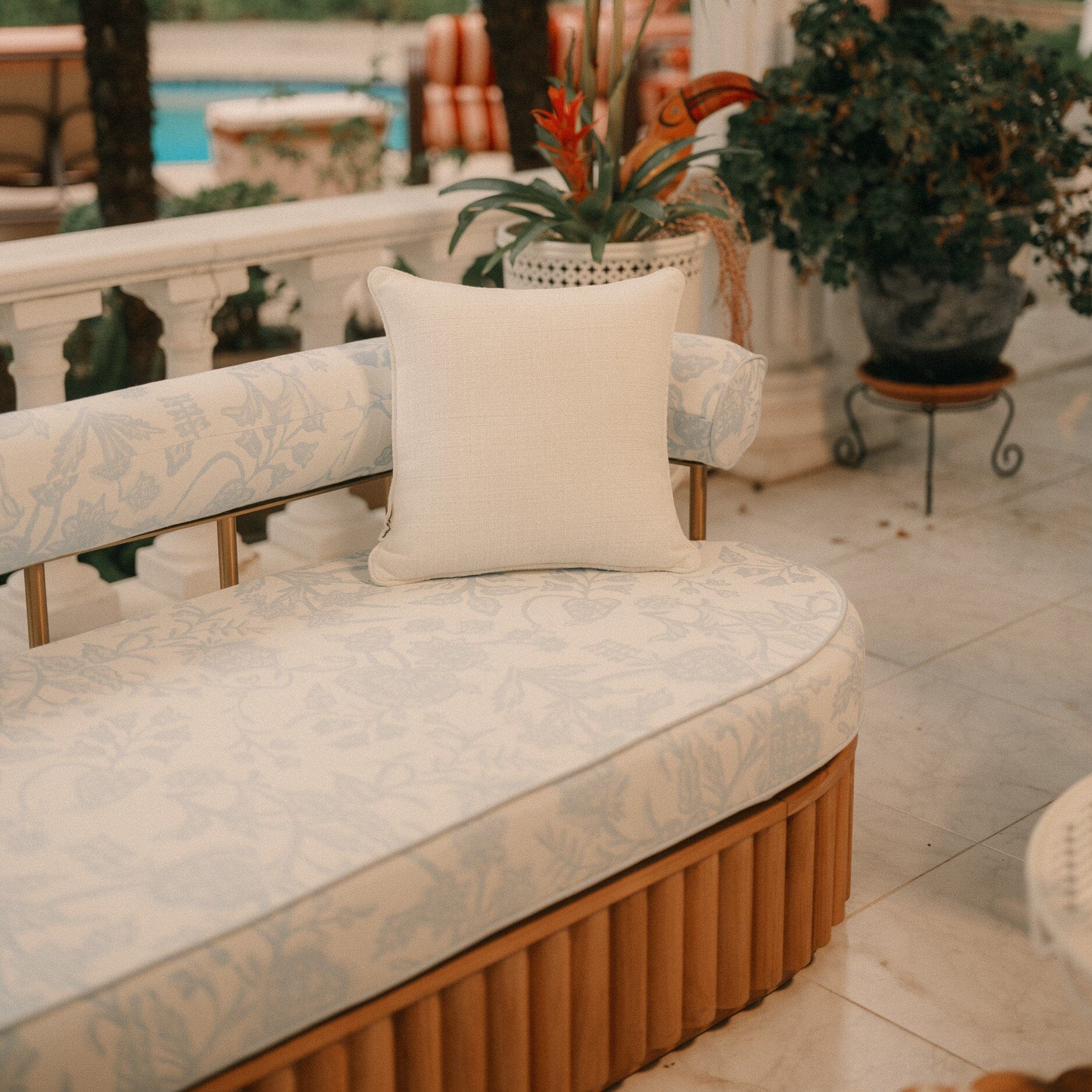 Daisy Sofa in Hanalei Bay Blue Jacquard | Teakwood Frame Daisy Sofa Kit Business & Pleasure Co Aus 