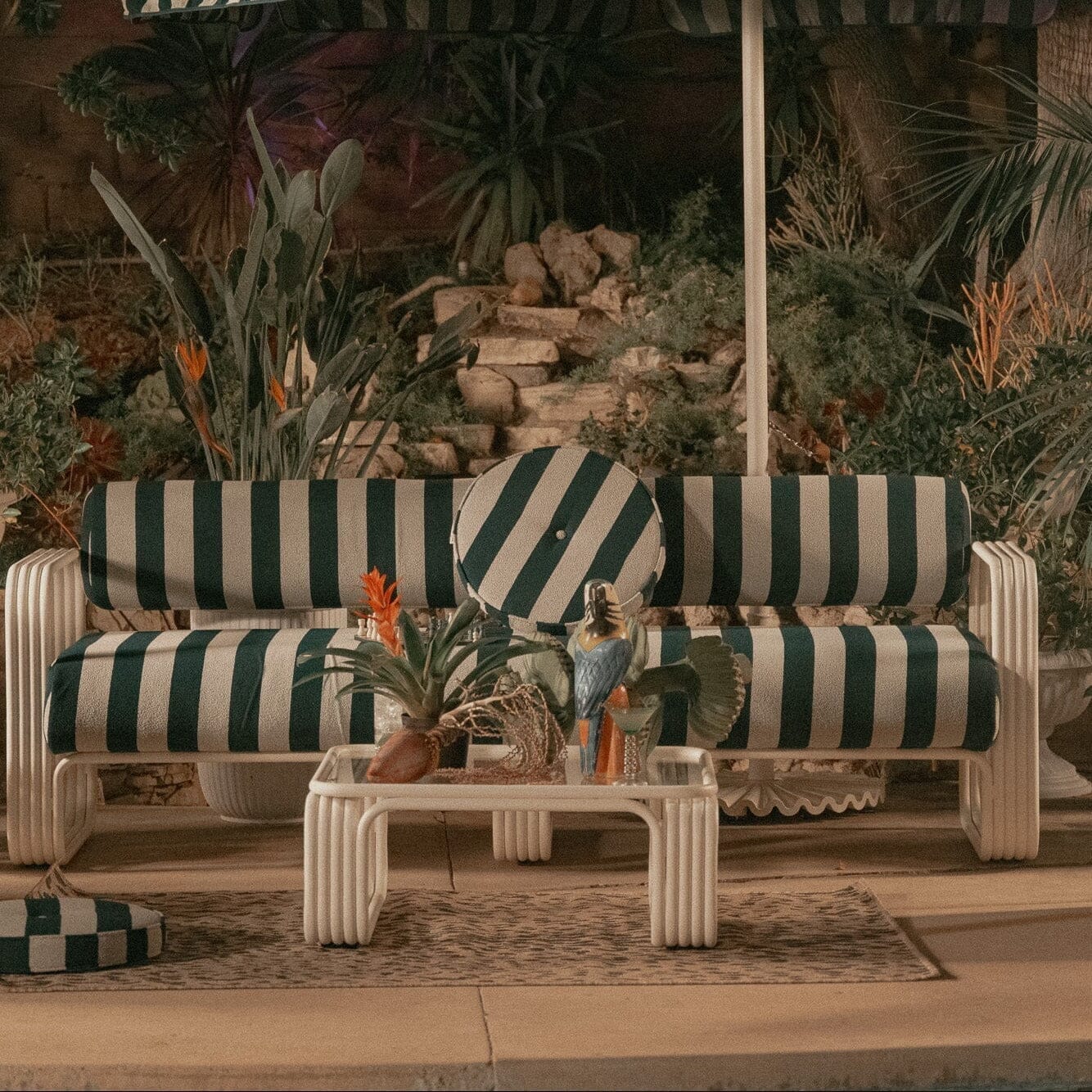The Contini Sofa in Terry Green Stripe | Antique White Frame Contini Sofa Kit Business & Pleasure Co Aus 