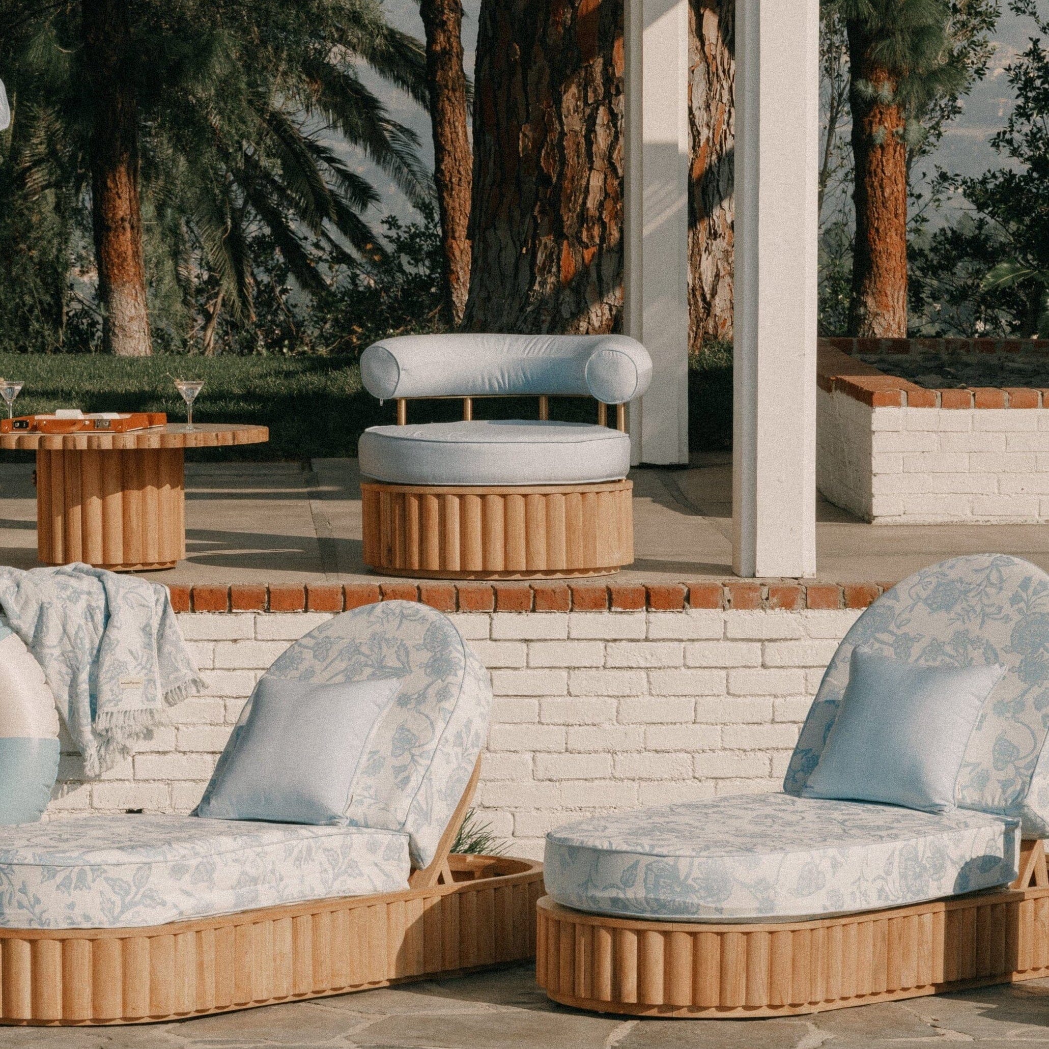The Daisy Accent Swivel Chair in Sky Blue | Teakwood Frame Daisy Accent Chair Kit Business & Pleasure Co Aus 