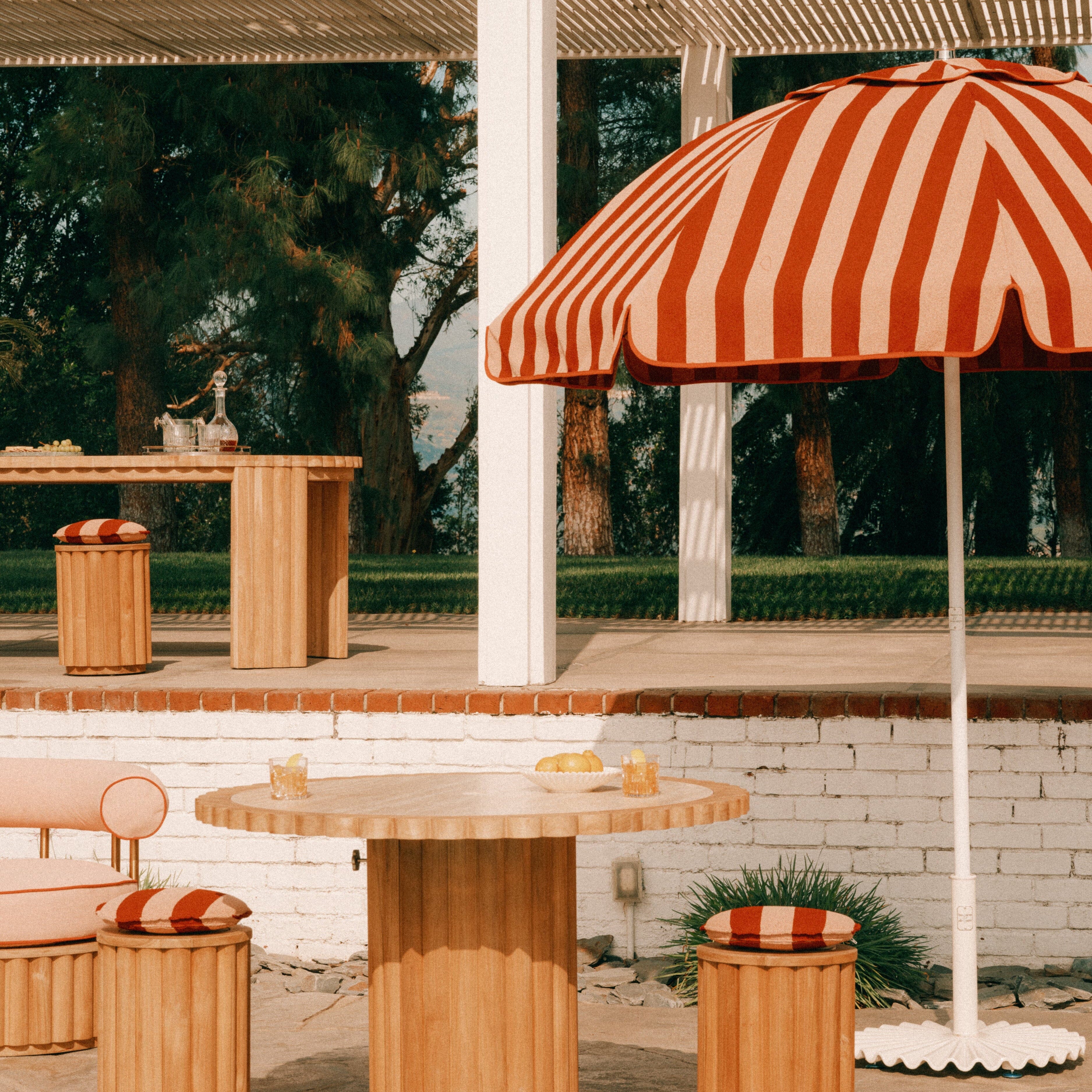 The Patio Umbrella - Terry Terracotta Stripe Patio Umbrella Business & Pleasure Co Aus 