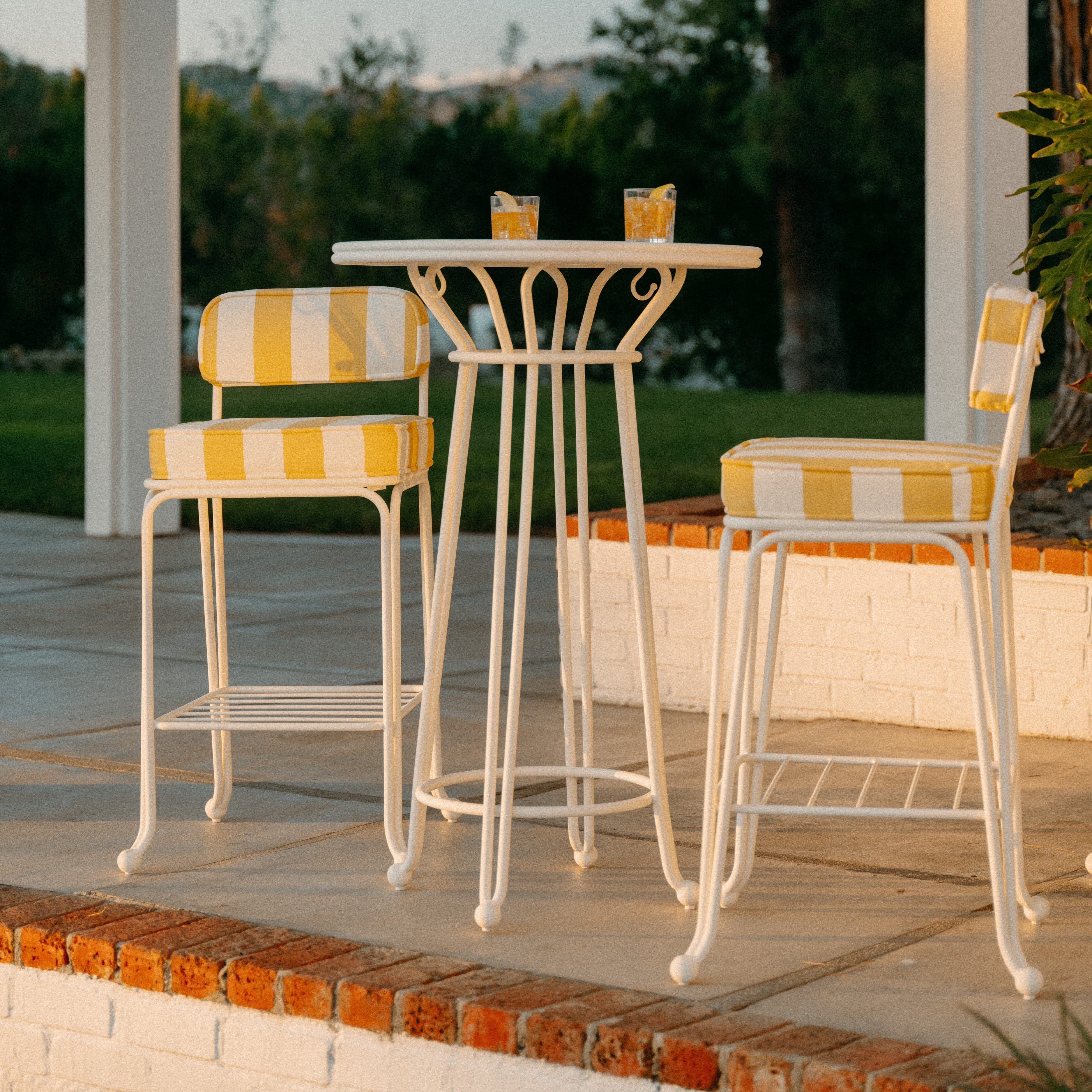 Waterhouse Bistro Stool in Crew Mimosa Yellow Stripe | Antique White Frame Waterhouse Bistro Stool Kit Business & Pleasure Co Aus 