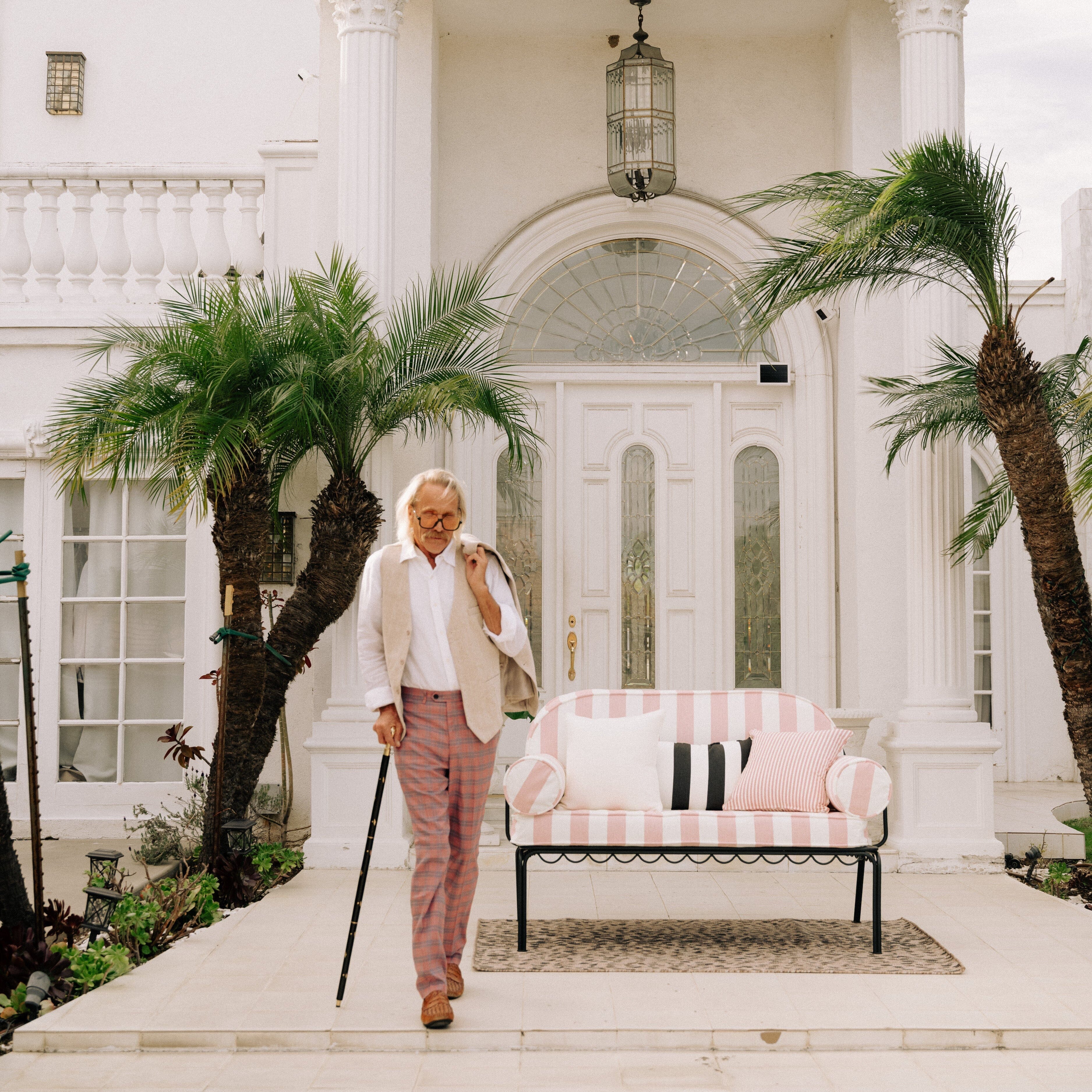 The Al Fresco Love Seat in Crew Pink Stripe | Vintage Black Frame Al Fresco Love Seat Kit Business & Pleasure Co. 