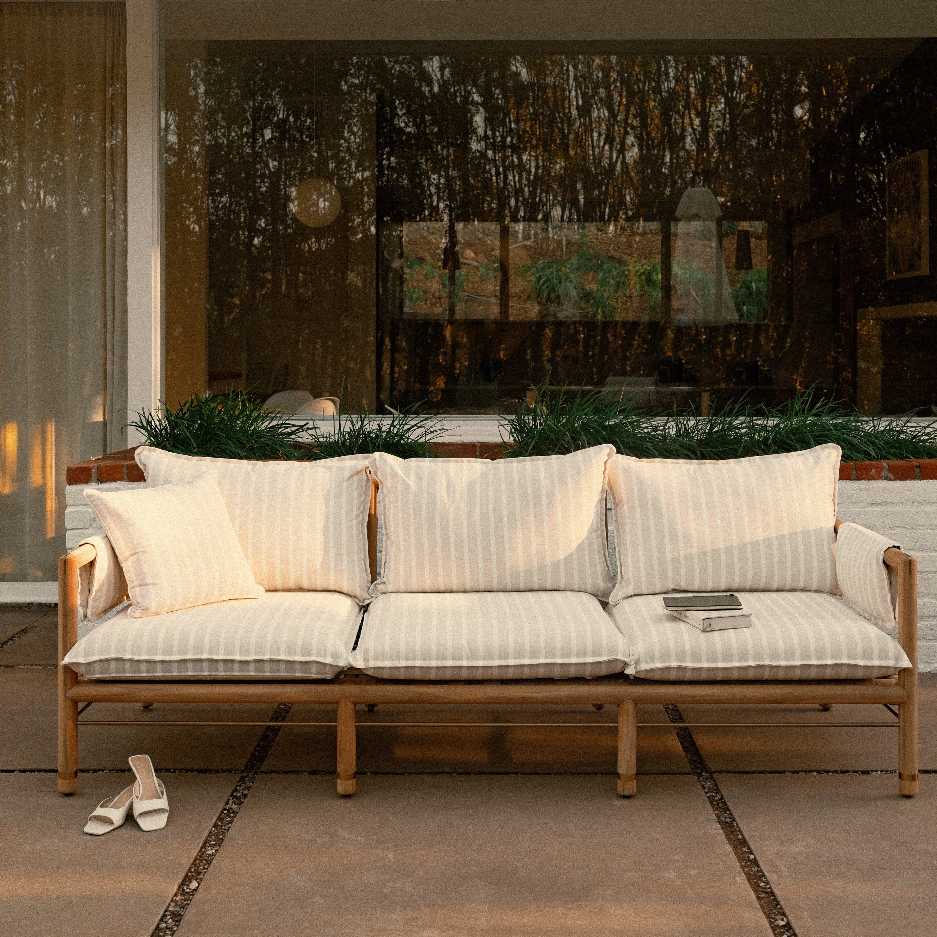 Wes Sofa in Monaco Natural Stripe | Teakwood Gold Frame Wes Sofa Kit Business & Pleasure Co Aus 