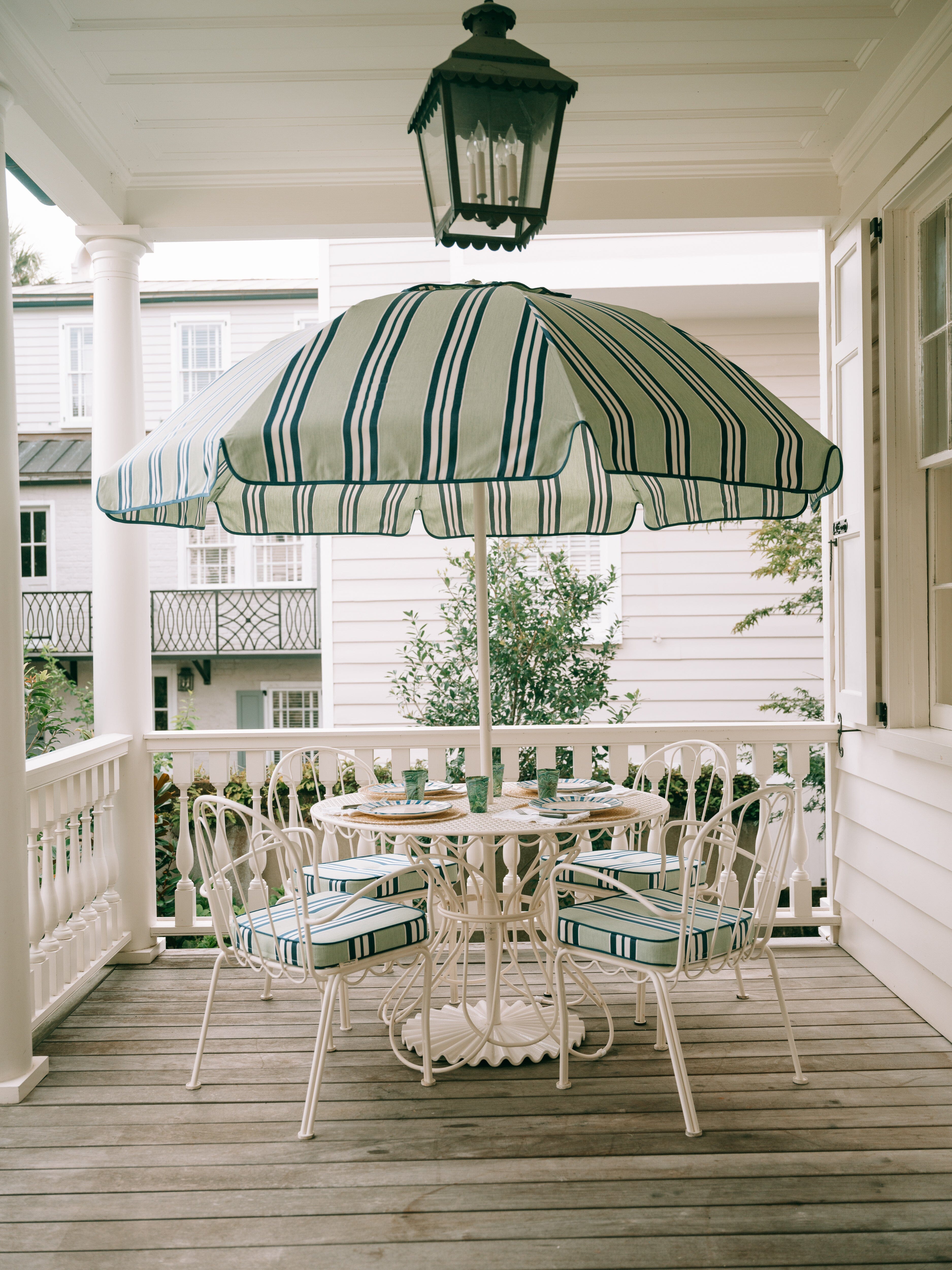 The Patio Umbrella x Julia Berolzheimer in Green Stripes Patio Umbrella B&P Co. x Julia Berolzheimer 