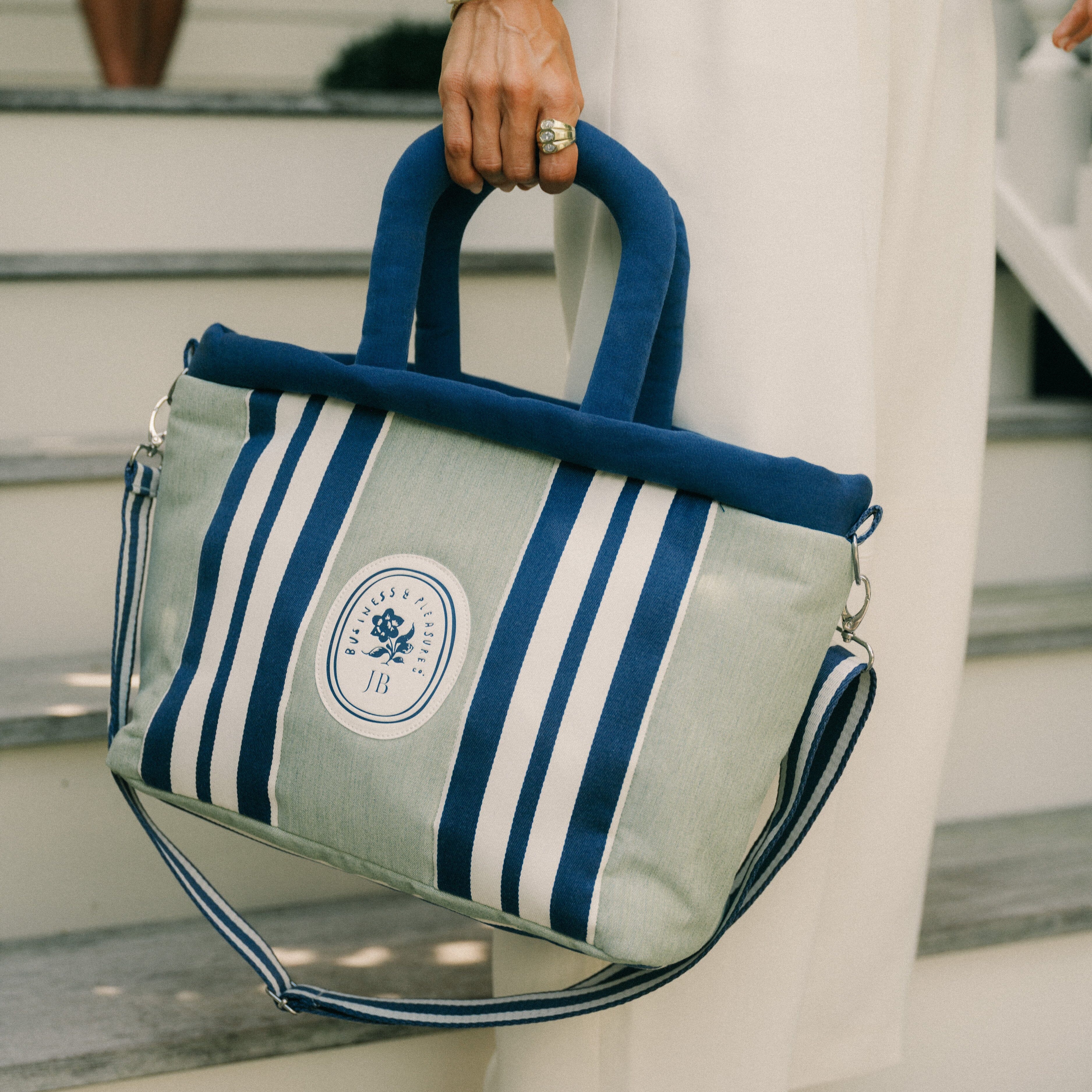 The Cloud Cooler Tote Bag x Julia Berolzheimer in Green Stripes Cloud Cooler Tote Bag B&P Co. x Julia Berolzheimer 