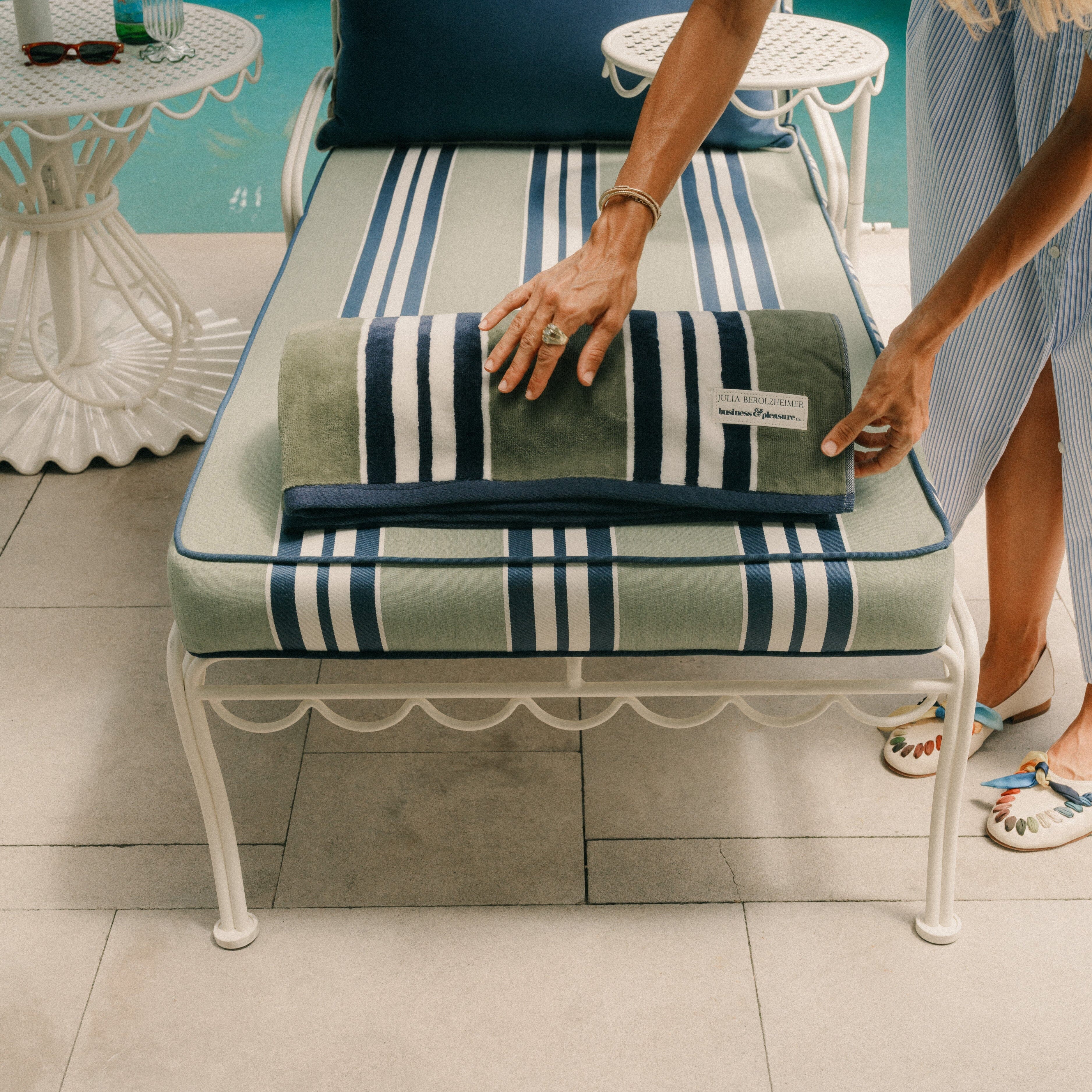 The Beach Towel x Julia Berolzheimer in Green Stripes Beach Towel B&P Co. x Julia Berolzheimer 