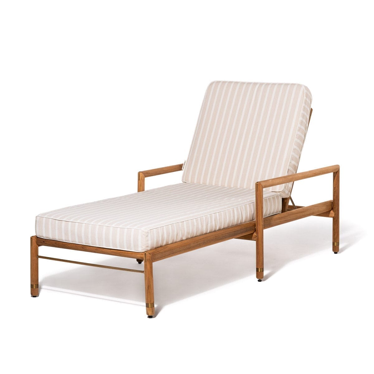 Product image of The WES Sun Lounger in Monaco Natural Stripe | Teakwood Gold Frame Wes Sun Lounger Kit Business & Pleasure Co Aus 