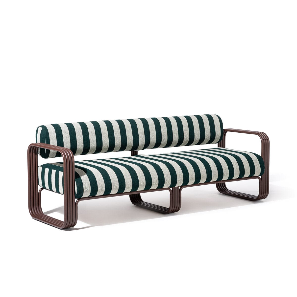 Contini Sofa in Terry Green Stripes | Merlot Frame Contini Sofa Kit Business & Pleasure Co Aus 