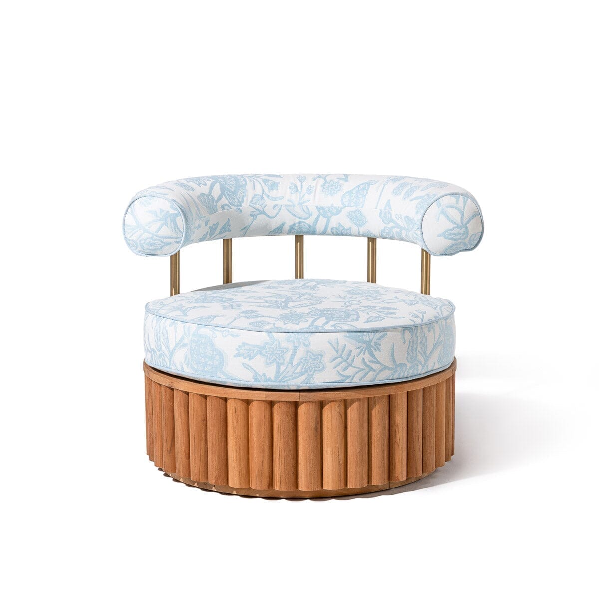 Product image of The Daisy Accent Swivel Chair in Hanalei Bay Blue Jacquard | Teakwood Frame Daisy Accent Chair Kit Business & Pleasure Co Aus 