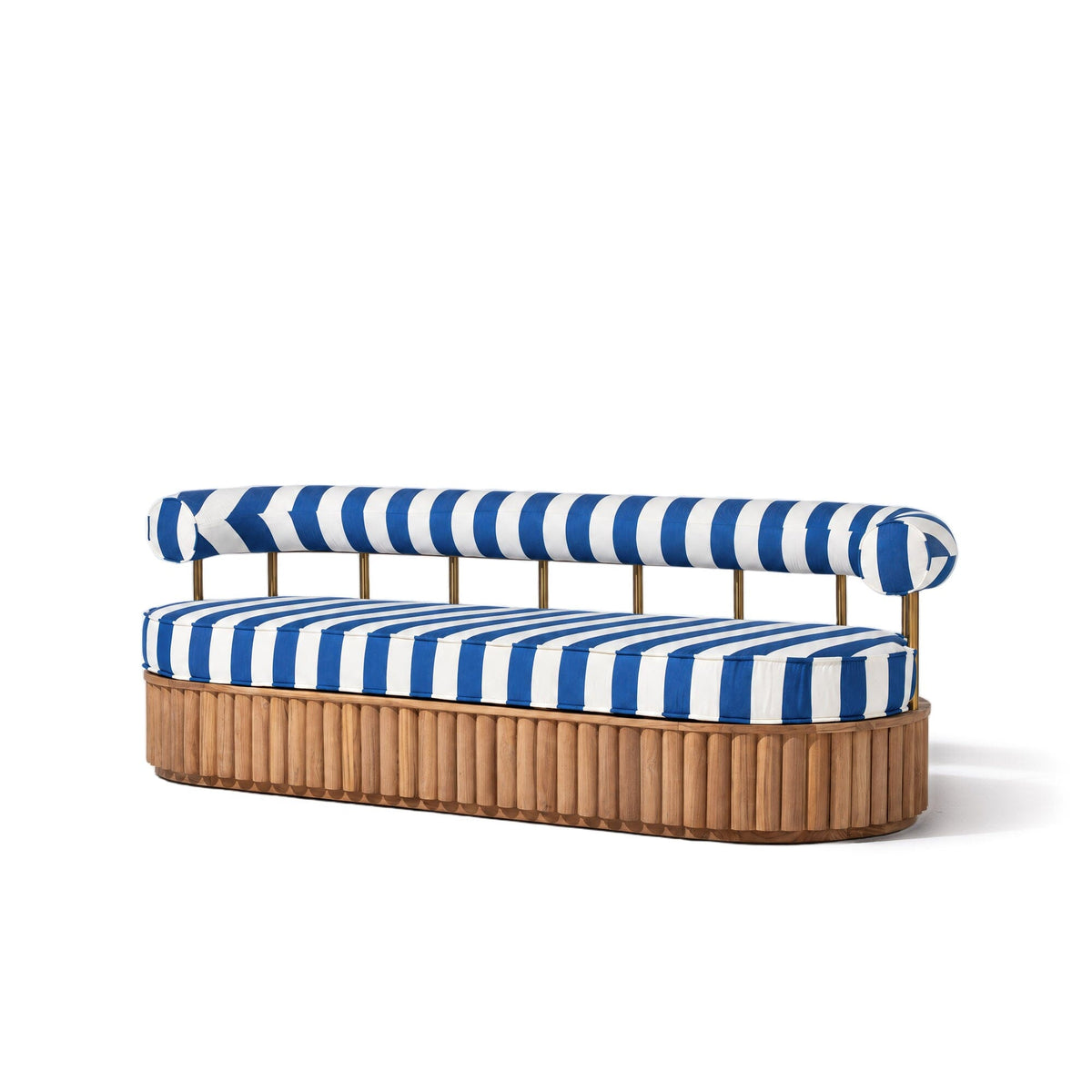 Daisy Sofa in Crew Mediterranean Blue Stripe | Teakwood Frame Daisy Sofa Kit Business & Pleasure Co Aus 