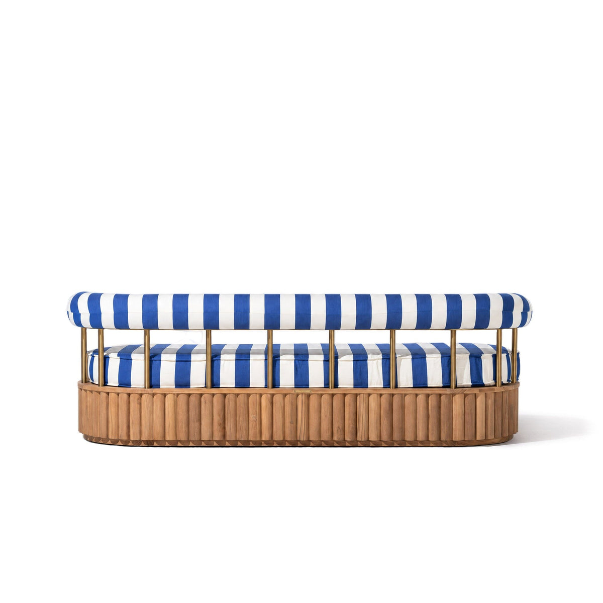 Daisy Sofa in Crew Mediterranean Blue Stripe | Teakwood Frame Daisy Sofa Kit Business & Pleasure Co Aus 
