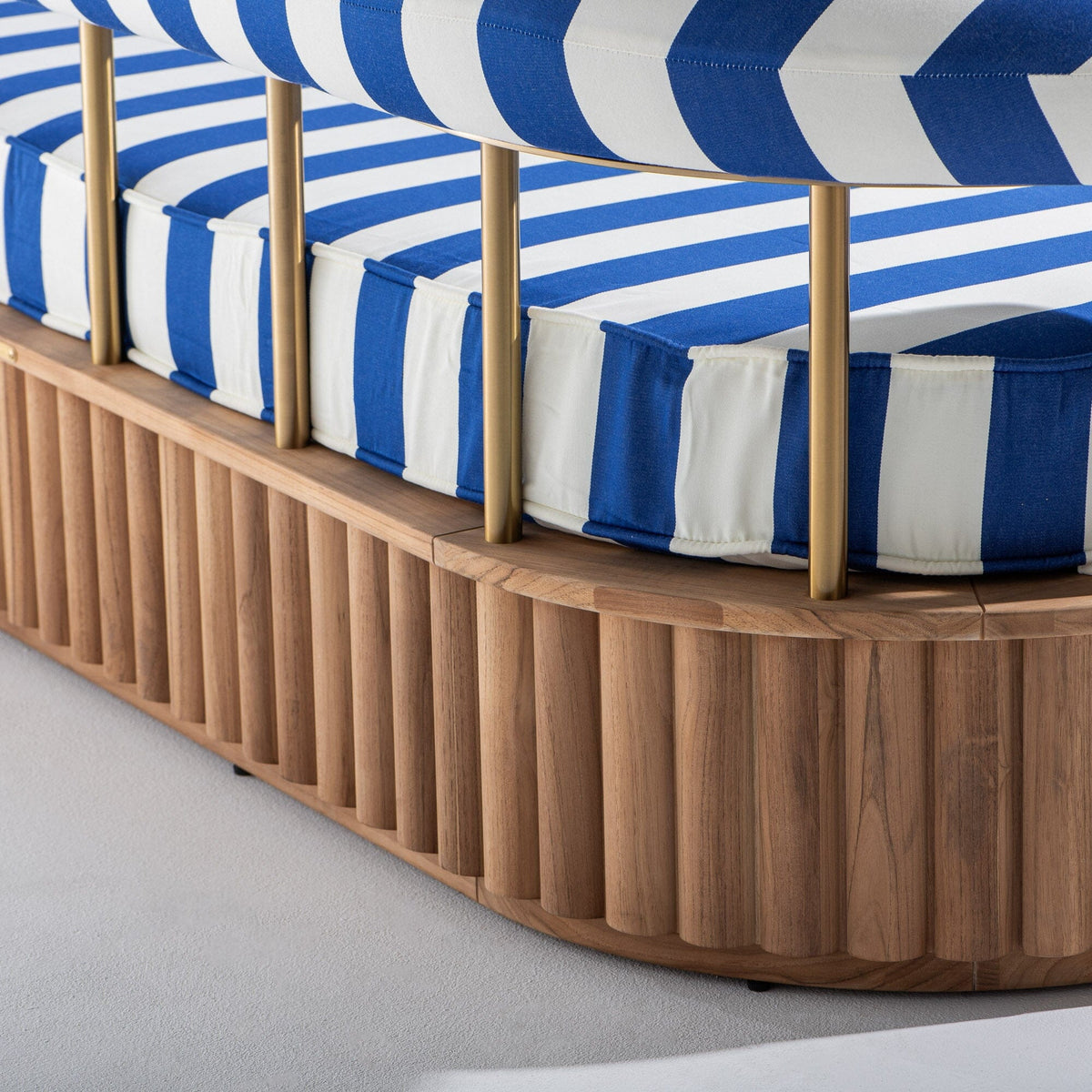 Daisy Sofa in Crew Mediterranean Blue Stripe | Teakwood Frame Daisy Sofa Kit Business & Pleasure Co Aus 
