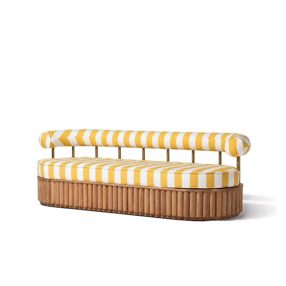 Daisy Sofa in Crew Mimosa Yellow Stripe | Teakwood Frame Daisy Sofa Kit Business & Pleasure Co Aus 