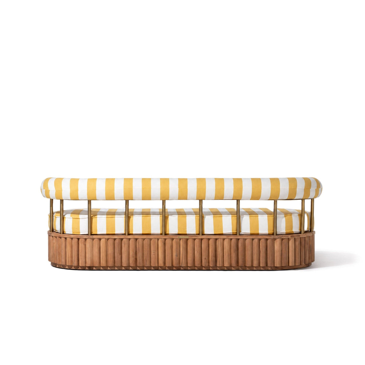 Daisy Sofa in Crew Mimosa Yellow Stripe | Teakwood Frame Daisy Sofa Kit Business & Pleasure Co Aus 