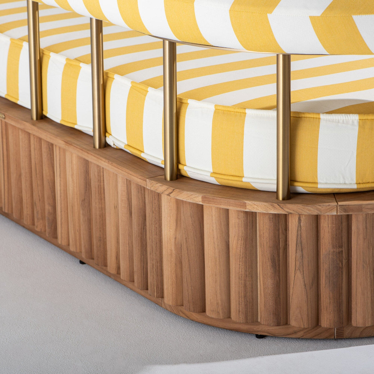 Daisy Sofa in Crew Mimosa Yellow Stripe | Teakwood Frame Daisy Sofa Kit Business & Pleasure Co Aus 
