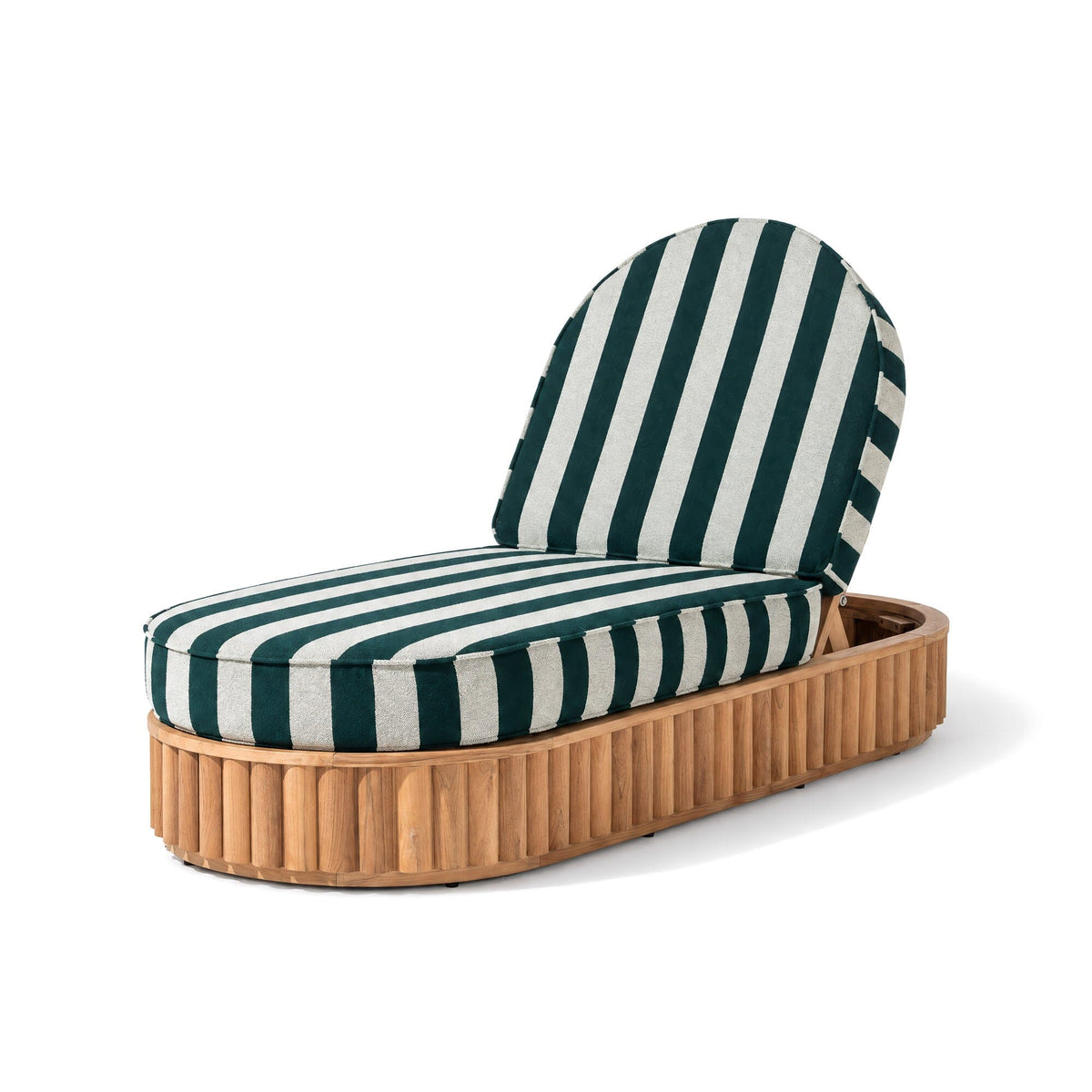 Product image of Daisy Sun Lounger in Terry Green Stripe | Teakwood Frame Daisy Sun Lounger Kit Business & Pleasure Co Aus 