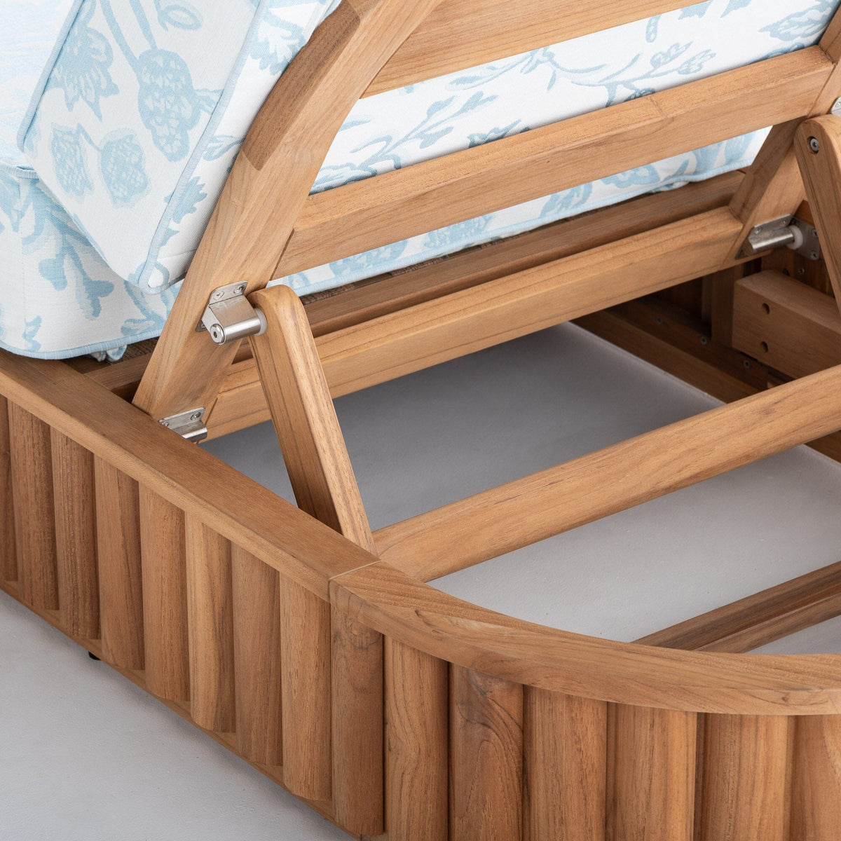 The Daisy Sun Lounger in Hanalei Bay Blue Jacquard | Teakwood Frame Daisy Sun Lounger Kit Business & Pleasure Co Aus 