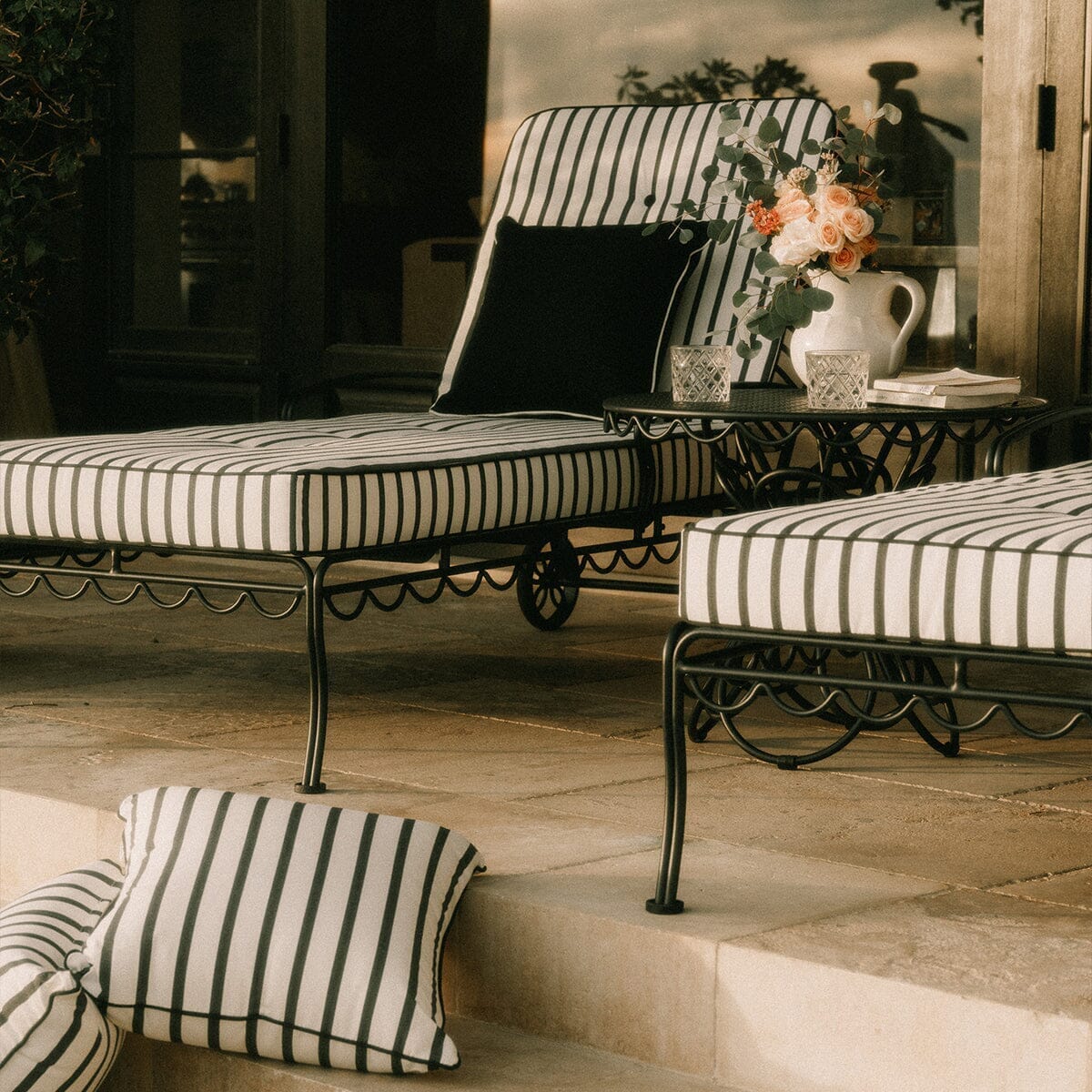 The Al Fresco Sun Lounger in Monaco Black Stripe | Vintage Black Frame Al Fresco Sun Lounger Kit Business & Pleasure Co. 