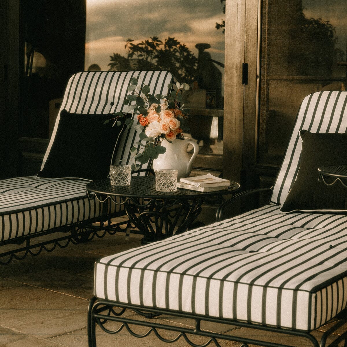 The Al Fresco Sun Lounger in Monaco Black Stripe | Vintage Black Frame Al Fresco Sun Lounger Kit Business & Pleasure Co. 