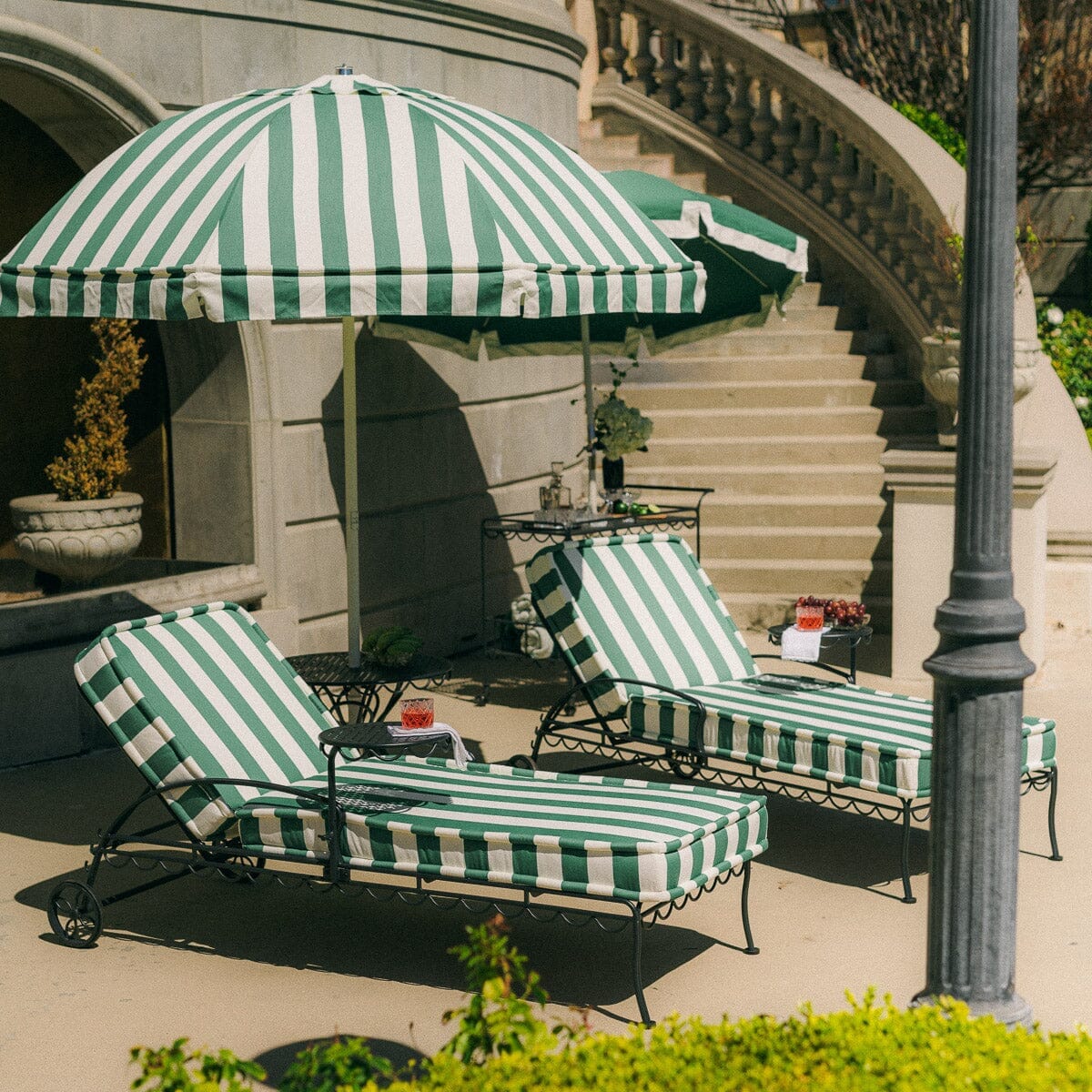 The Al Fresco Sun Lounger in Crew Canyon Green Stripe | Vintage Black Frame Al Fresco Sun Lounger Kit Business & Pleasure Co. 