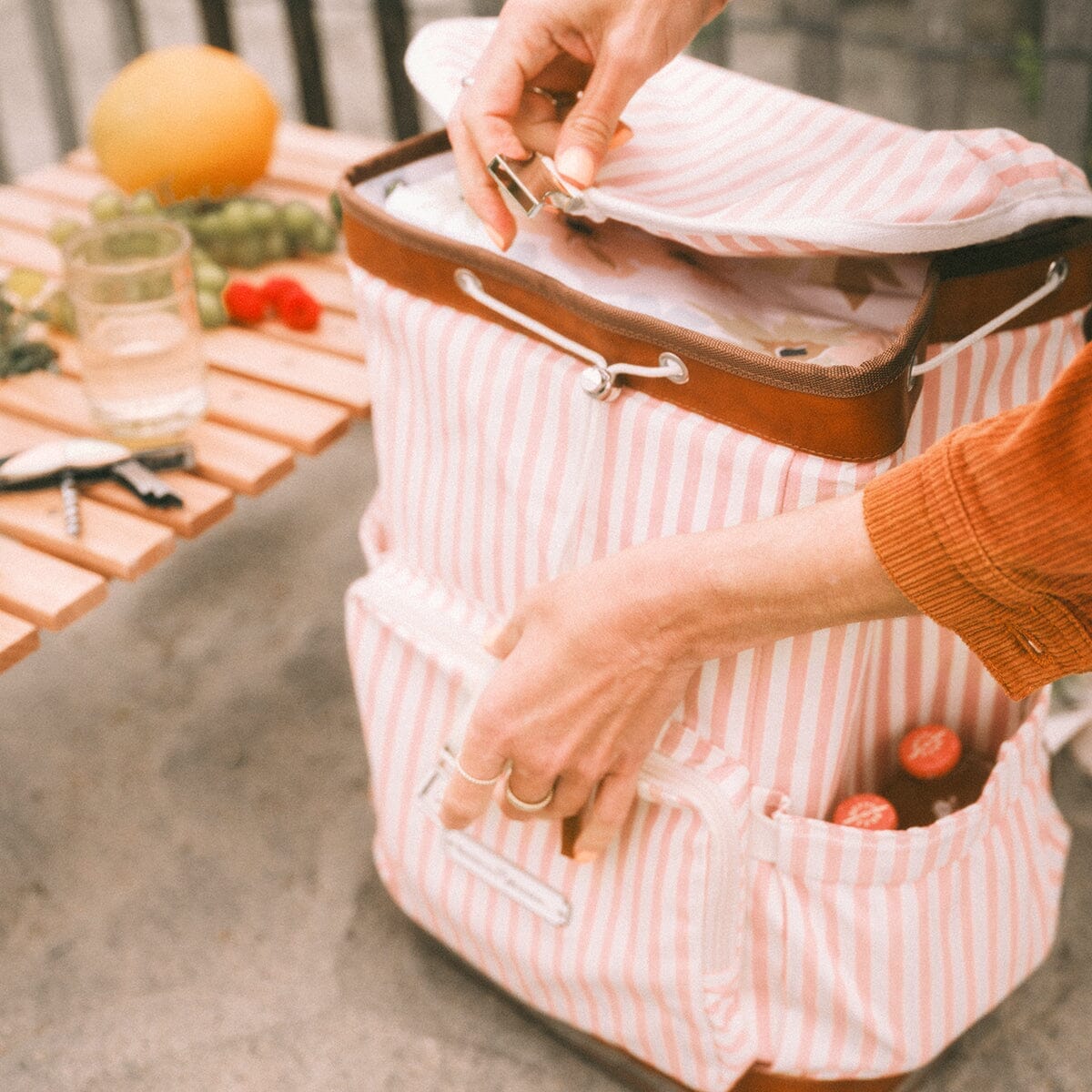 The Backpack Cooler - Lauren's Pink Stripe Backpack Cooler Business & Pleasure Co. 