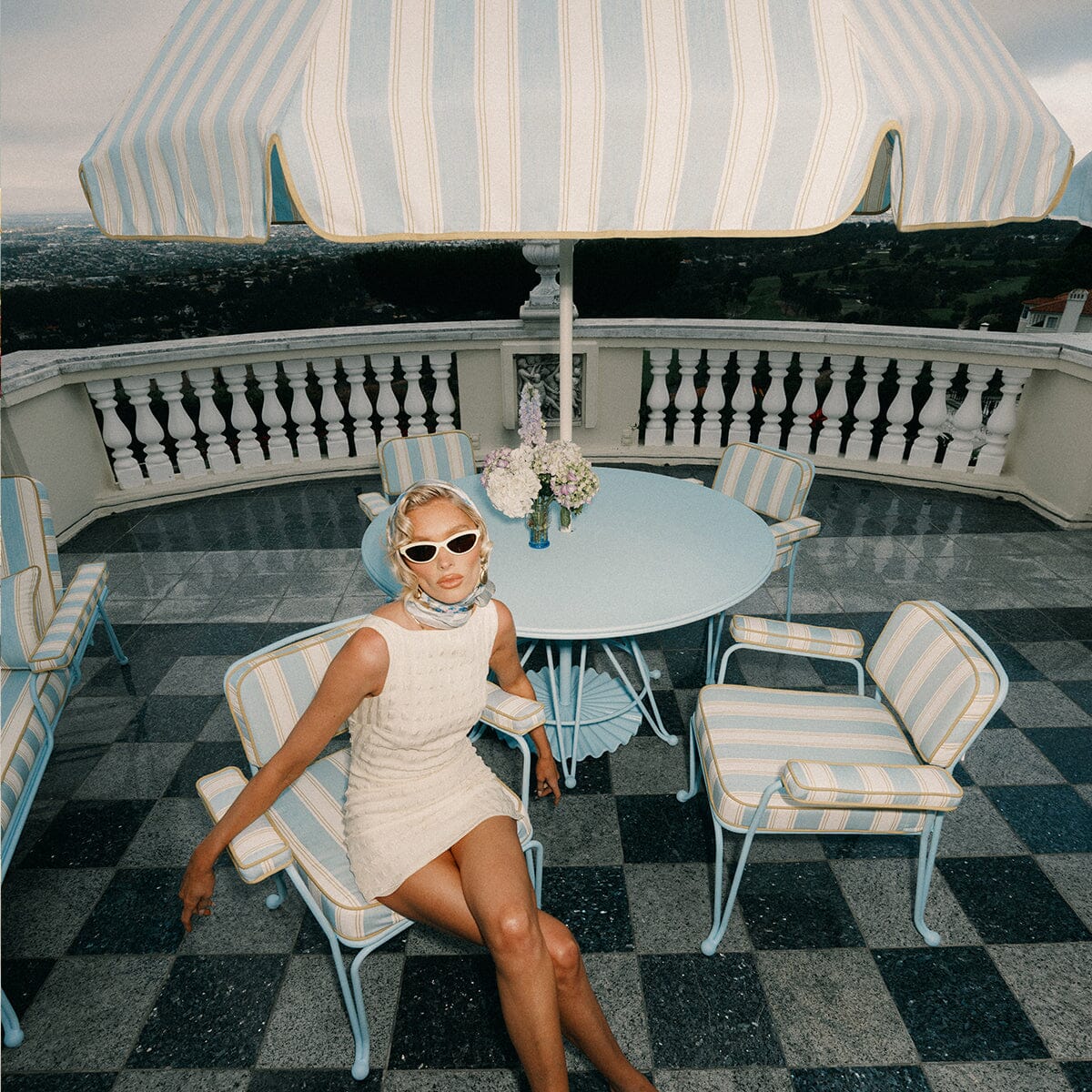 The Waterhouse Dining Chair in Tuuli Stripe Blue | Powder Blue Frame Waterhouse Dining Chair Kit Business & Pleasure Co. 