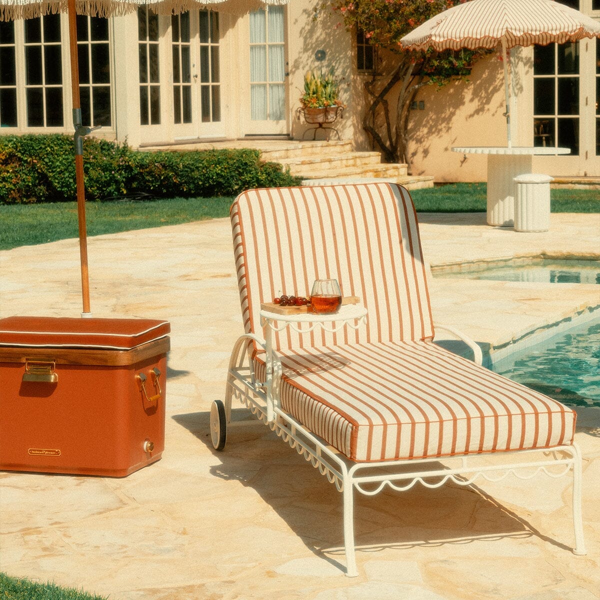 The Al Fresco Sun Lounger in Monaco Le Sirenuse Stripe | Antique White Frame Al Fresco Sun Lounger Kit Business & Pleasure Co. 