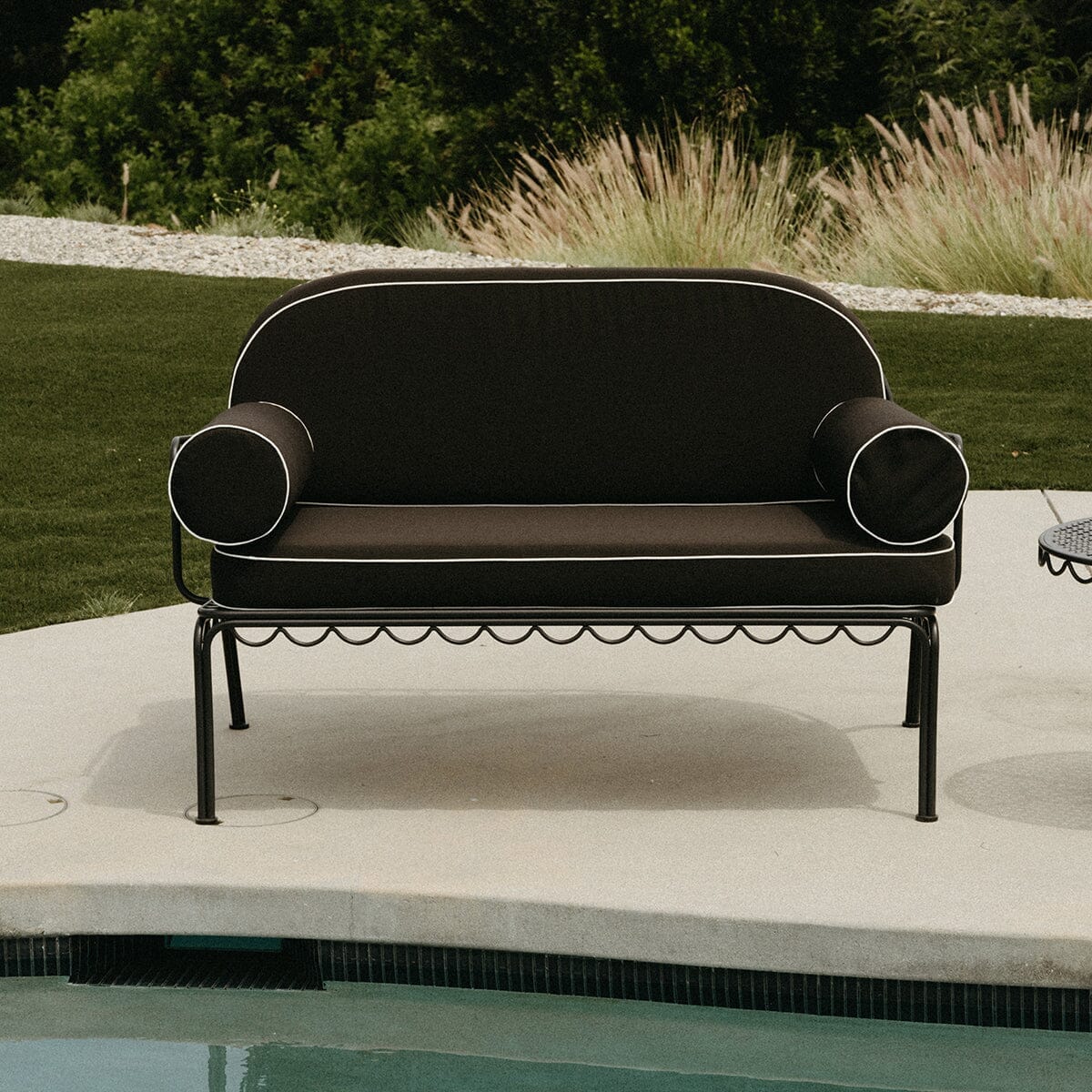The Al Fresco Love Seat in Rivie Black | Vintage Black Frame Al Fresco Love Seat Kit Business & Pleasure Co. 