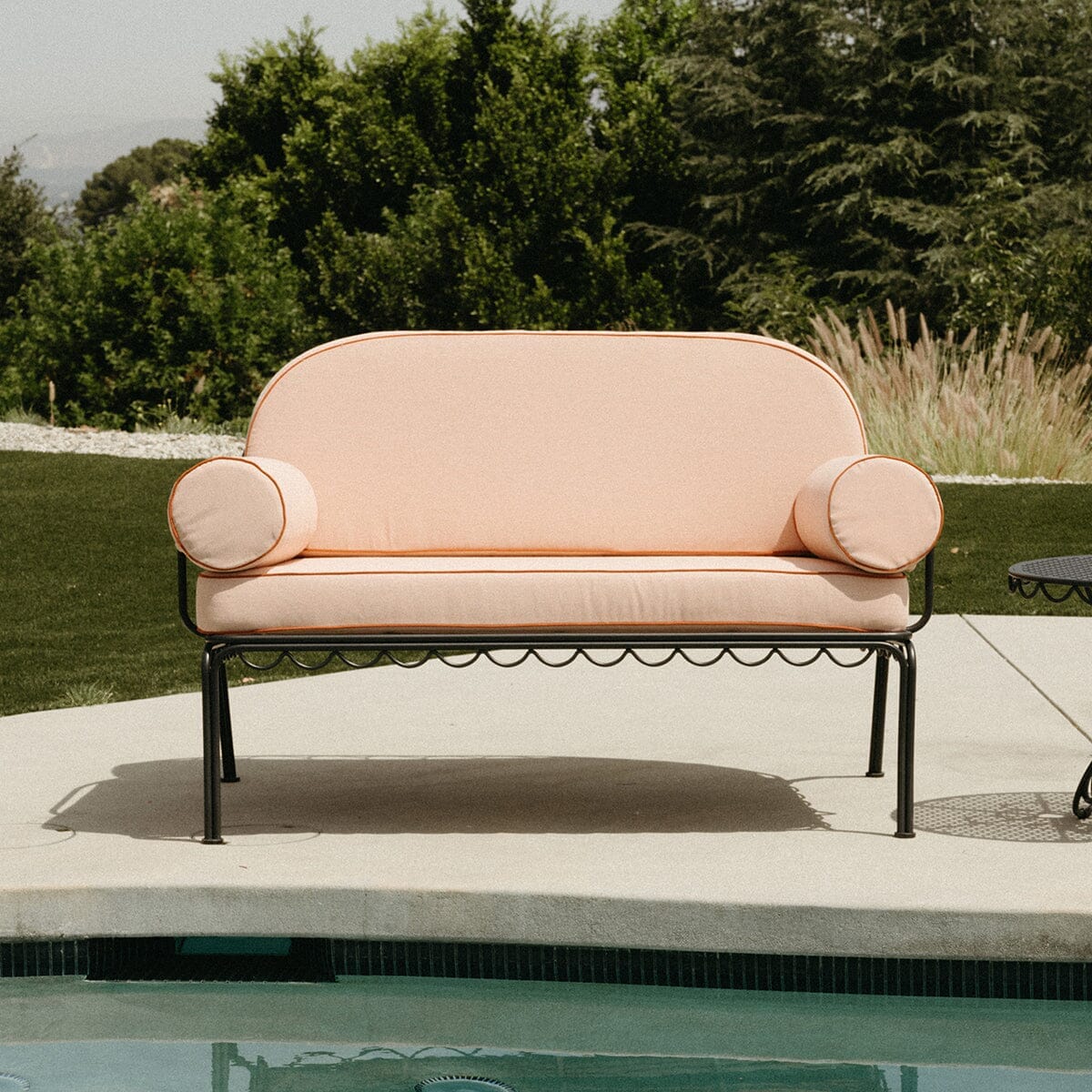 The Al Fresco Love Seat in Rivie Pink | Vintage Black Frame Al Fresco Love Seat Kit Business & Pleasure Co. 