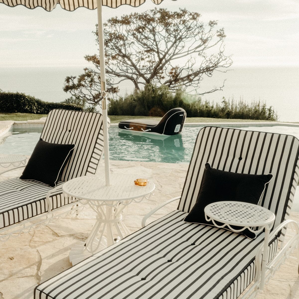 The Al Fresco Sun Lounger in Monaco Black Stripe | Antique White Frame Al Fresco Sun Lounger Kit Business & Pleasure Co. 