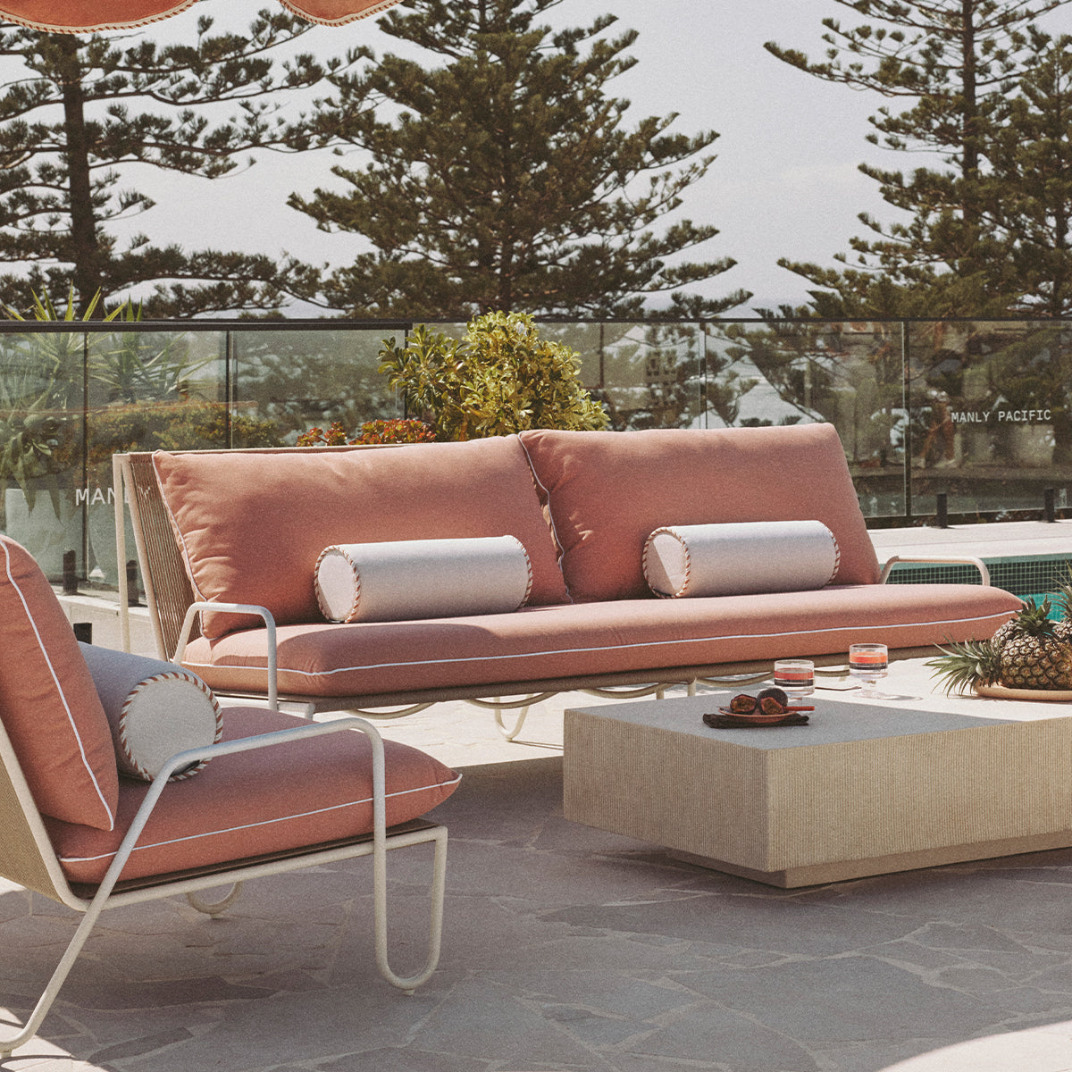 The Shore 3 Seat Sofa - Coco Republic - Coral - White Frame