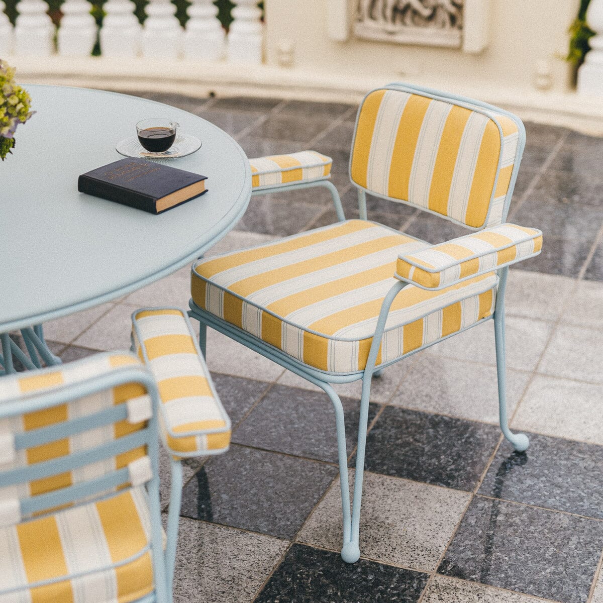 The Waterhouse Dining Chair in Tuuli Stripe Yellow | Powder Blue Frame Waterhouse Dining Chair Kit Business & Pleasure Co. 
