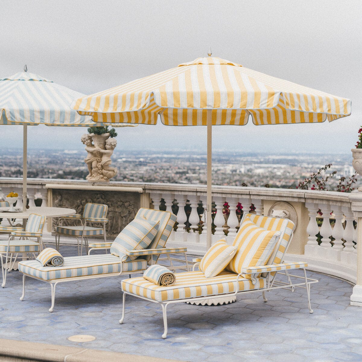 The Waterhouse Sun Lounger in Tuuli Stripe Yellow | Antique White Frame Waterhouse Sun Lounger Kit Business & Pleasure Co. 