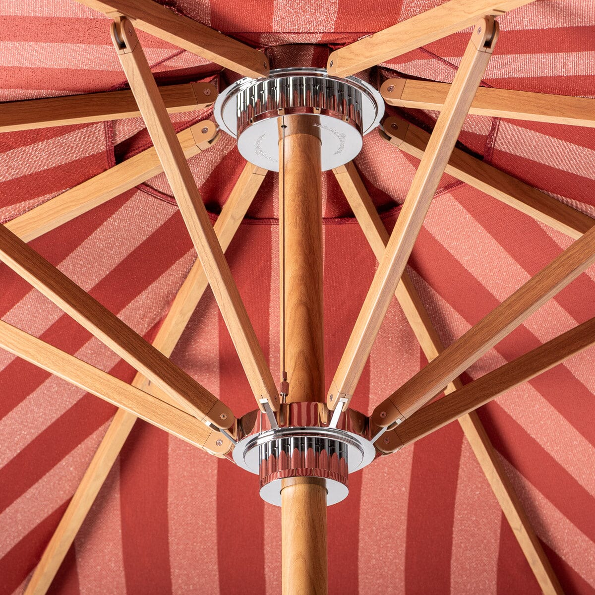 The Resort Market Umbrella in Terry Terracotta Stripe | Transfer Teak Frame Resort Market Umbrella Kit Business & Pleasure Co Aus 